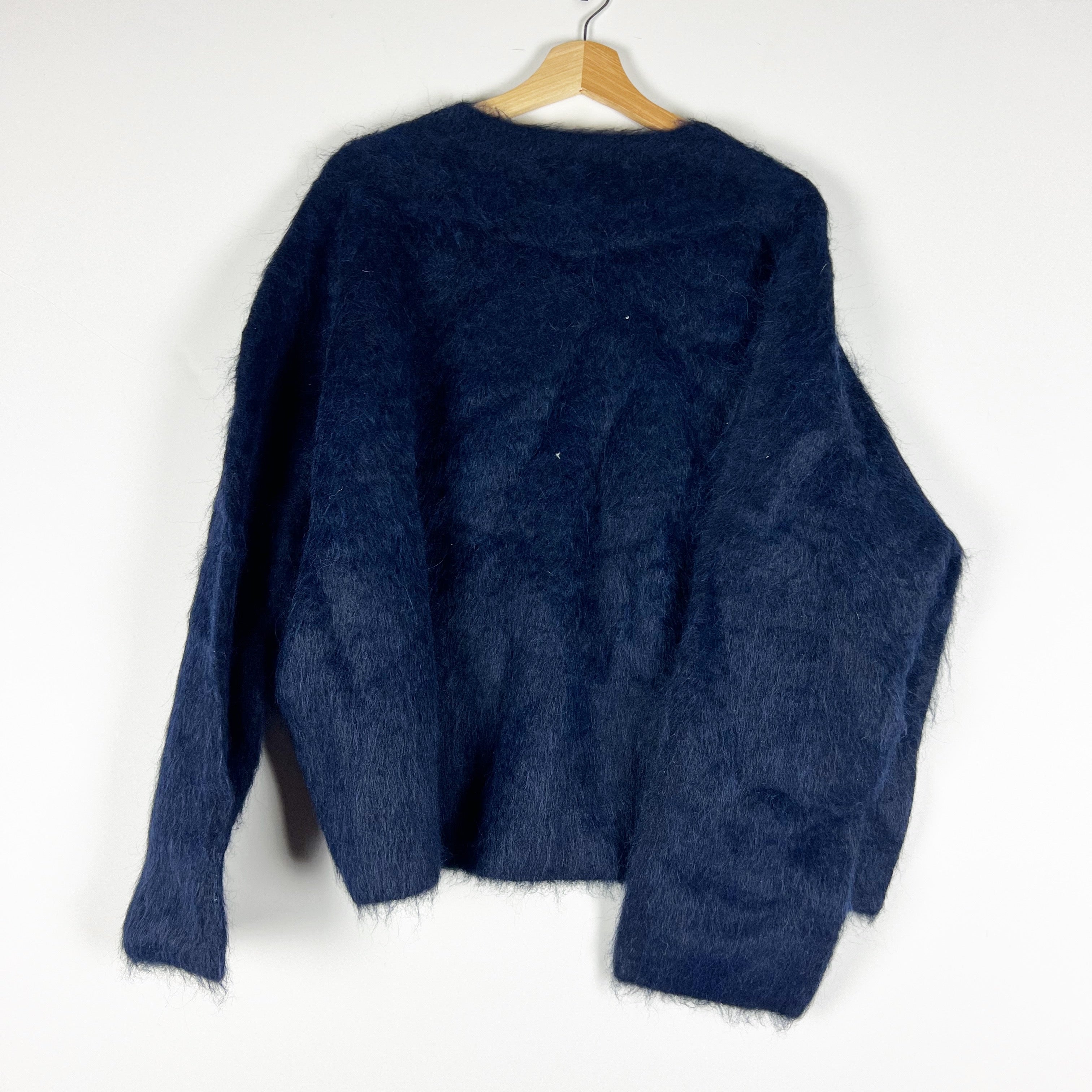 NEW Toteme Boxy Alpaca Fuzzy Knit Stretch Oversize Sweater Navy Blue M/L