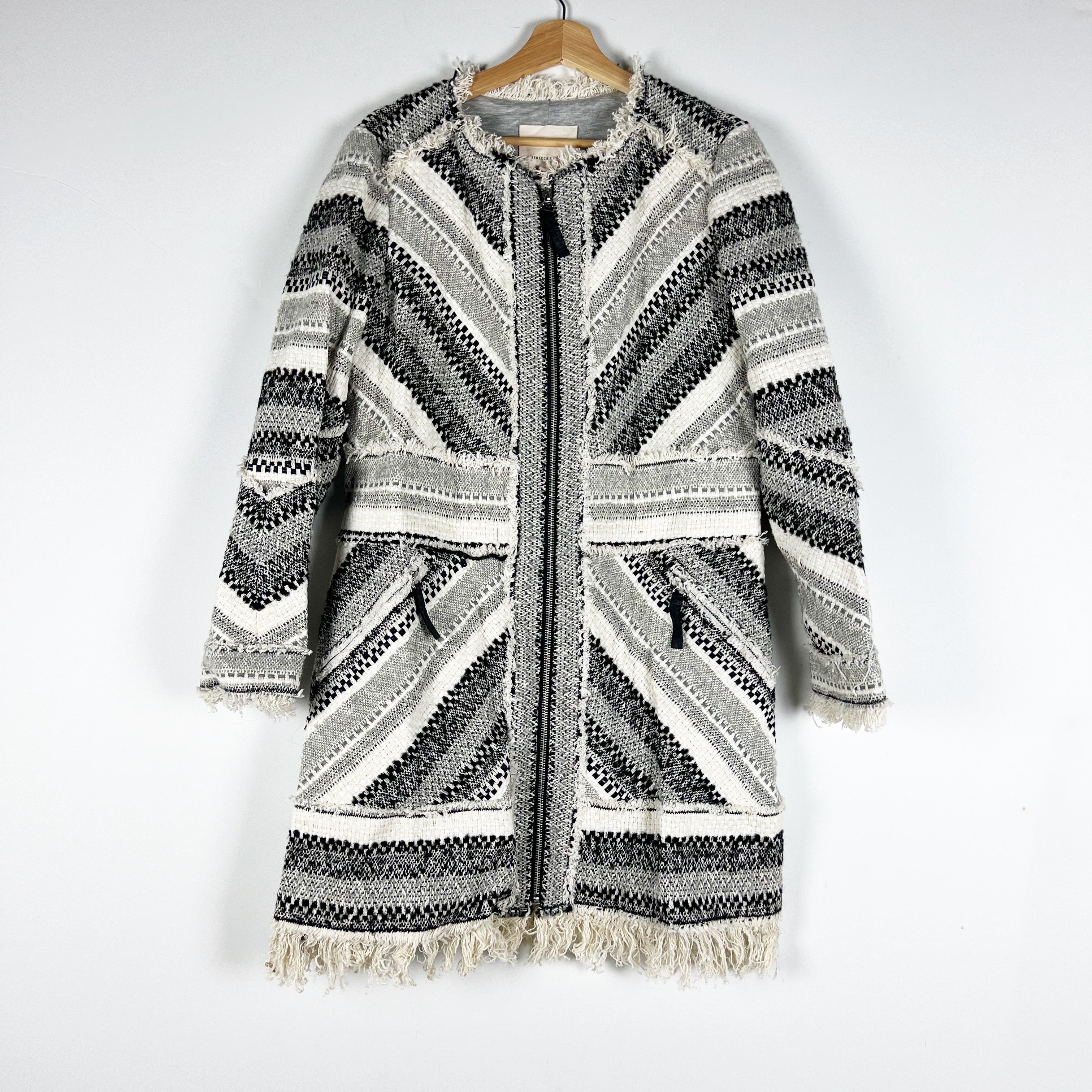 NEW Rebecca Taylor Artisan Cotton Wool Blend Textured Tweed Woven Coat Jacket 12