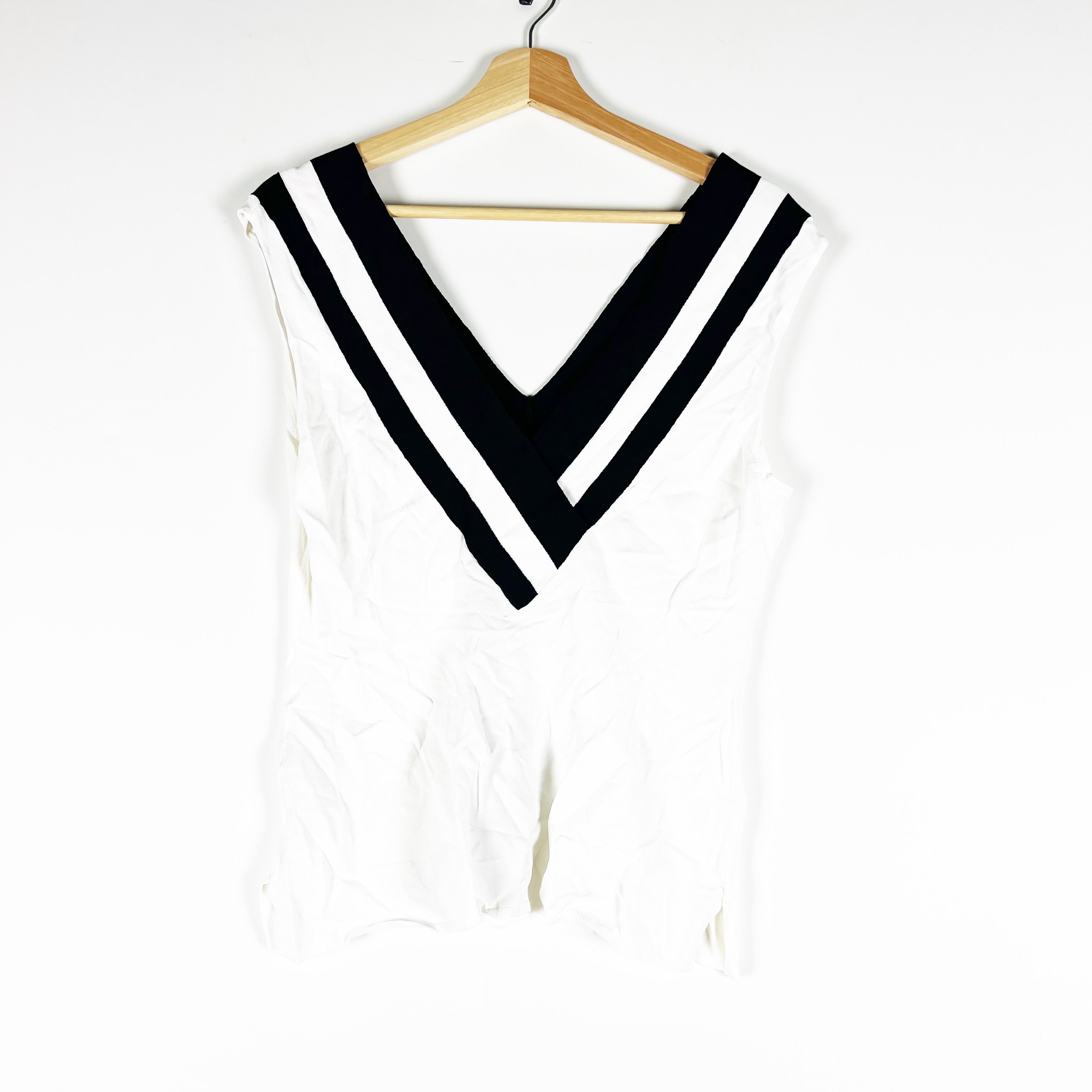 NEW Rag & Bone Daphne Varsity Sleeveless Deep V Neck Knit Pullover Sweater White