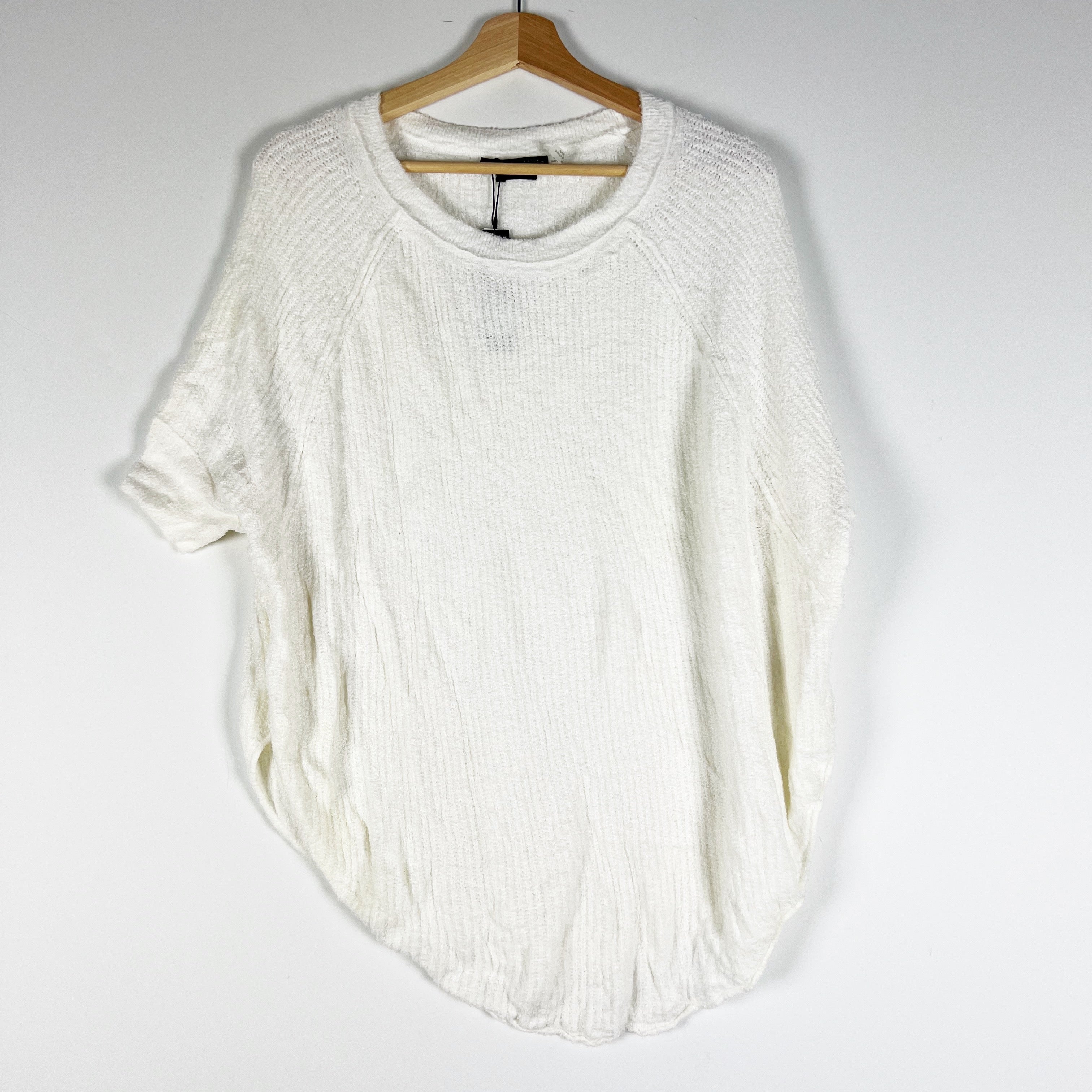 NEW Alice And Olivia Fuzzy Knit Ribbed Crew Neck Round Hem Pullover Sweater M