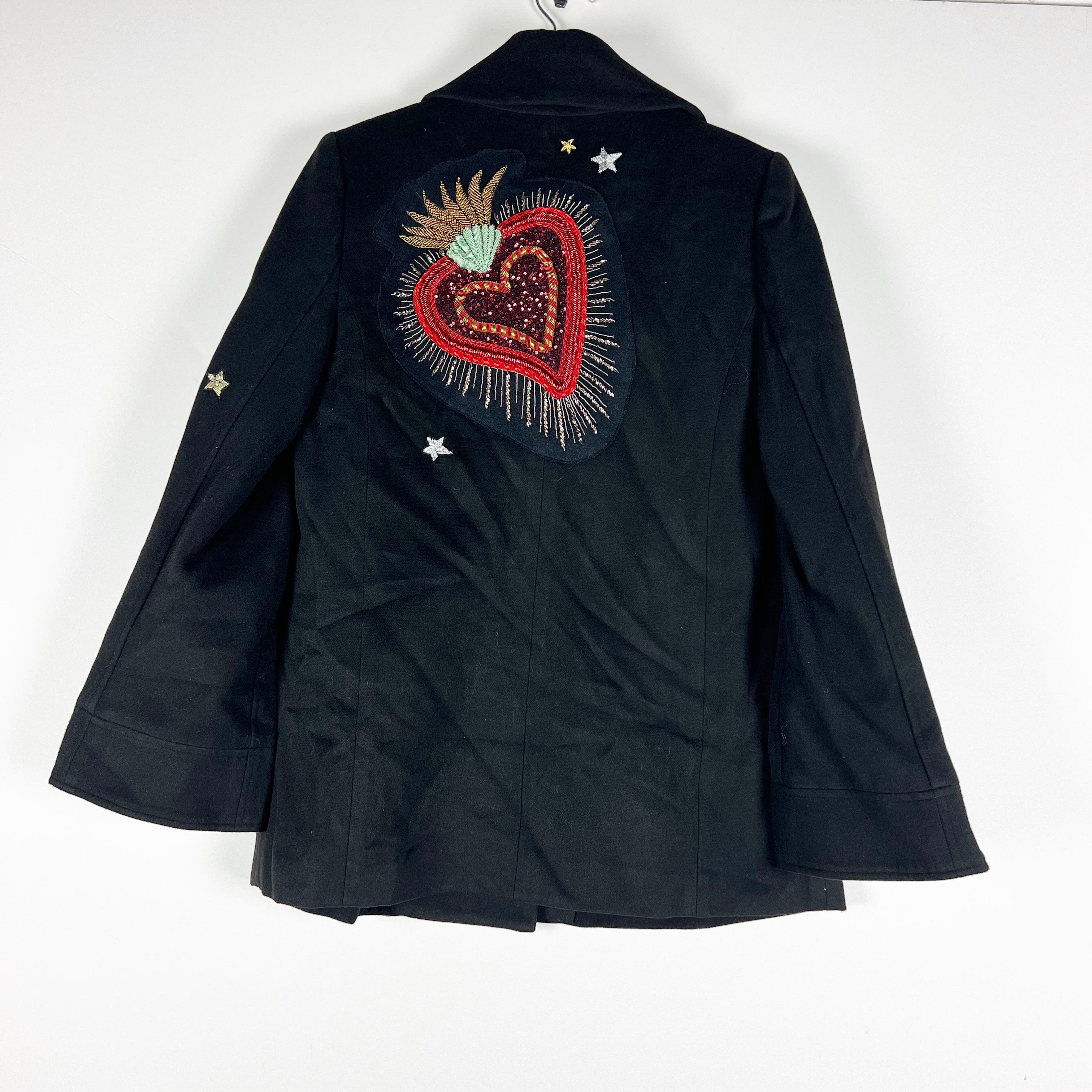 NEW Cinq A Sept Ophelia Jewel Crystal Diamond Embellished Coat Jacket Black L