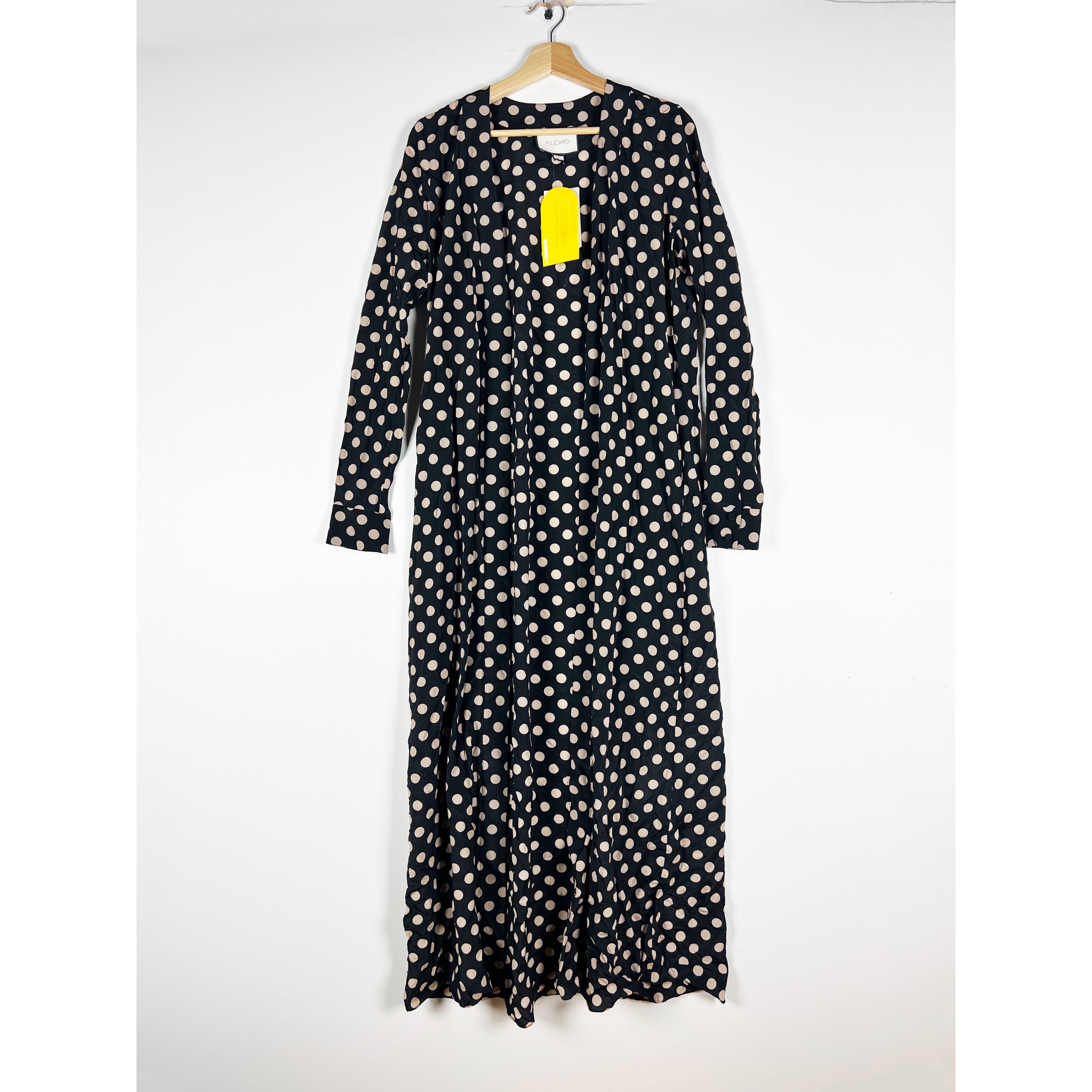 NEW Alexis Vidal Silk Chiffon Beige Polka Dot Print Pattern Long Maxi Dress M