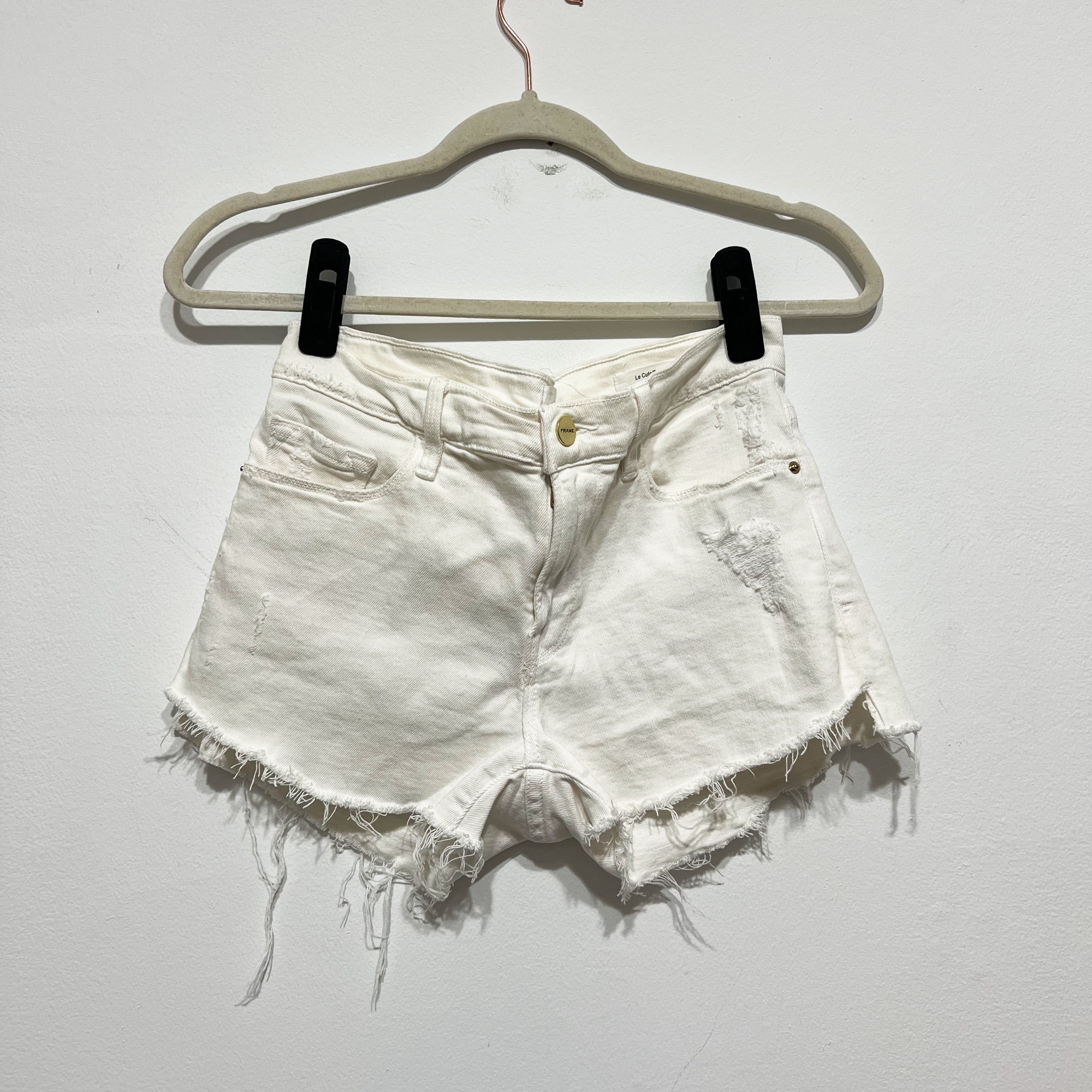 Frame Denim Le Cutoff Cotton Stretch Distressed Cut Off Blanc Rookley Jean Short