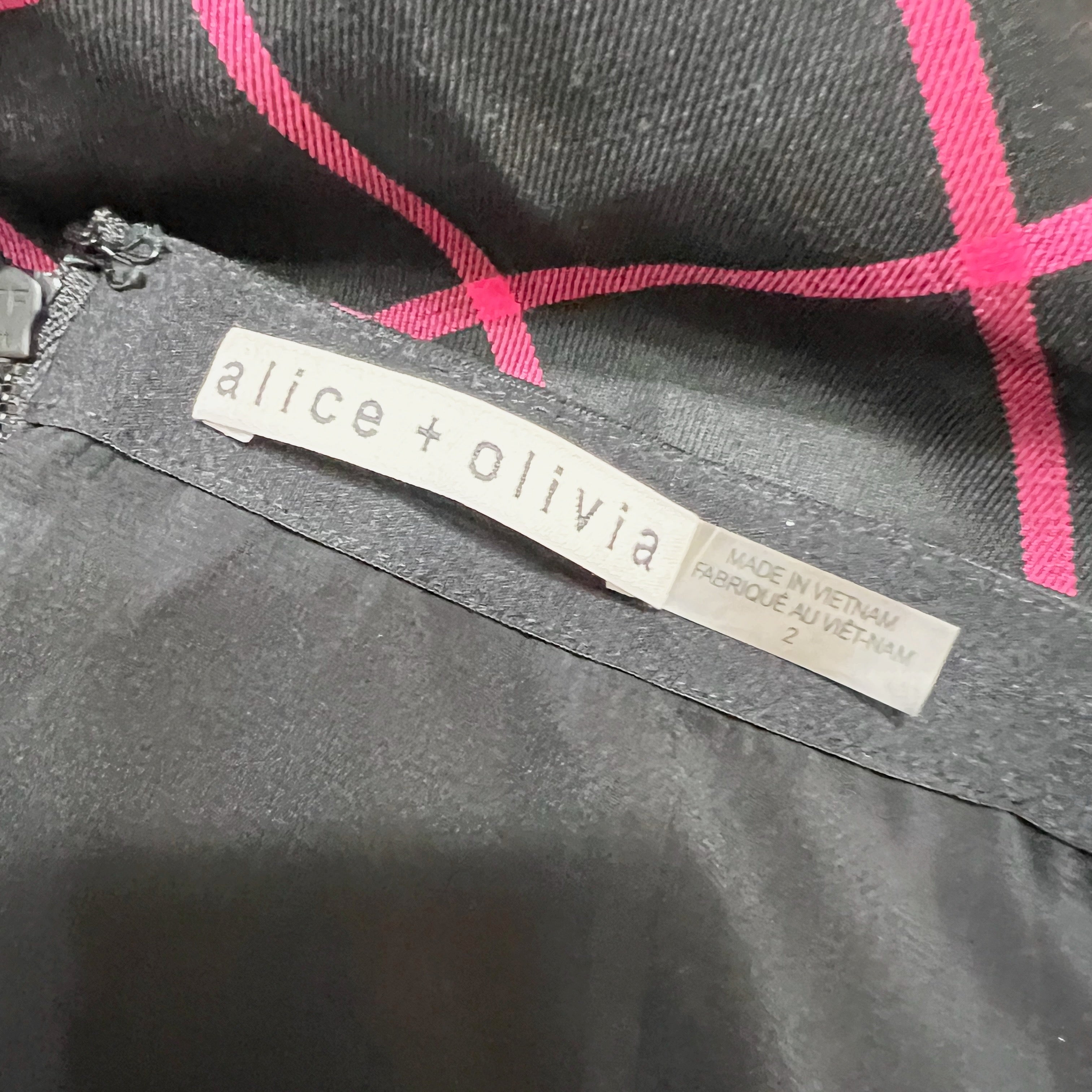 Alice And Olivia Elana Black Pink Checked Plaid Print Pattern Mini Skirt 2