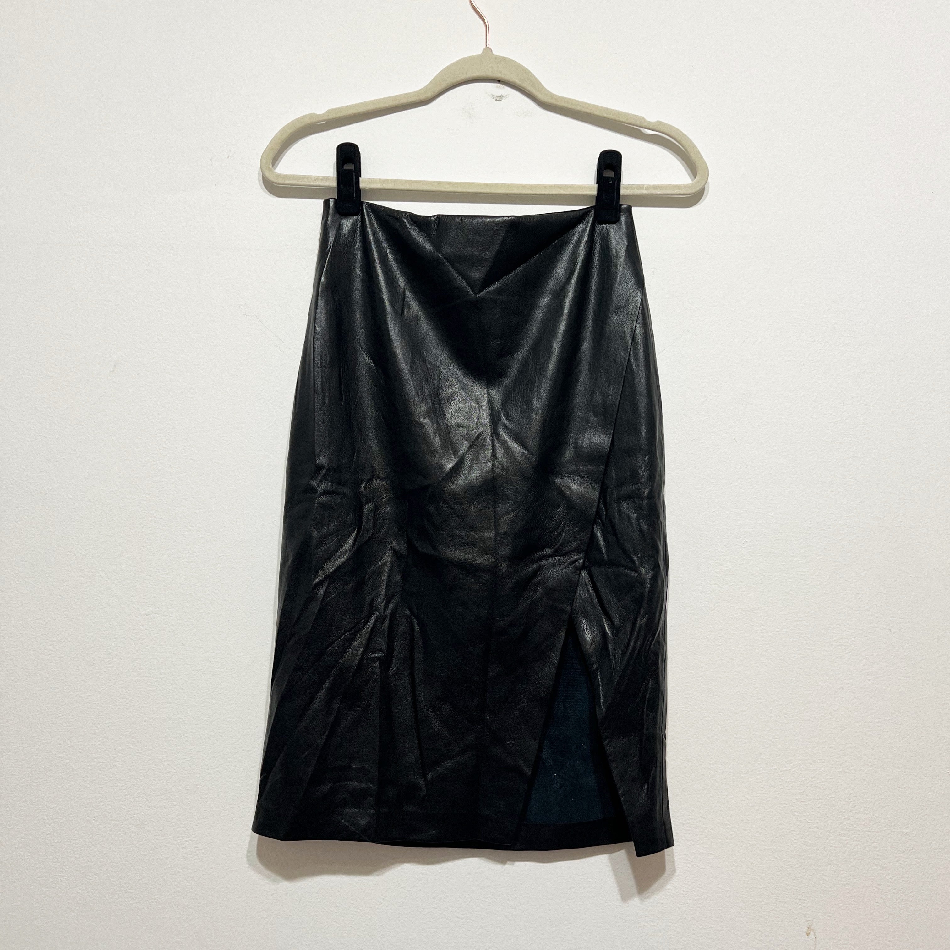 Alice And Olivia Siobhan Faux Vegan Leather Wrap Pencil Midi Skirt Black 2