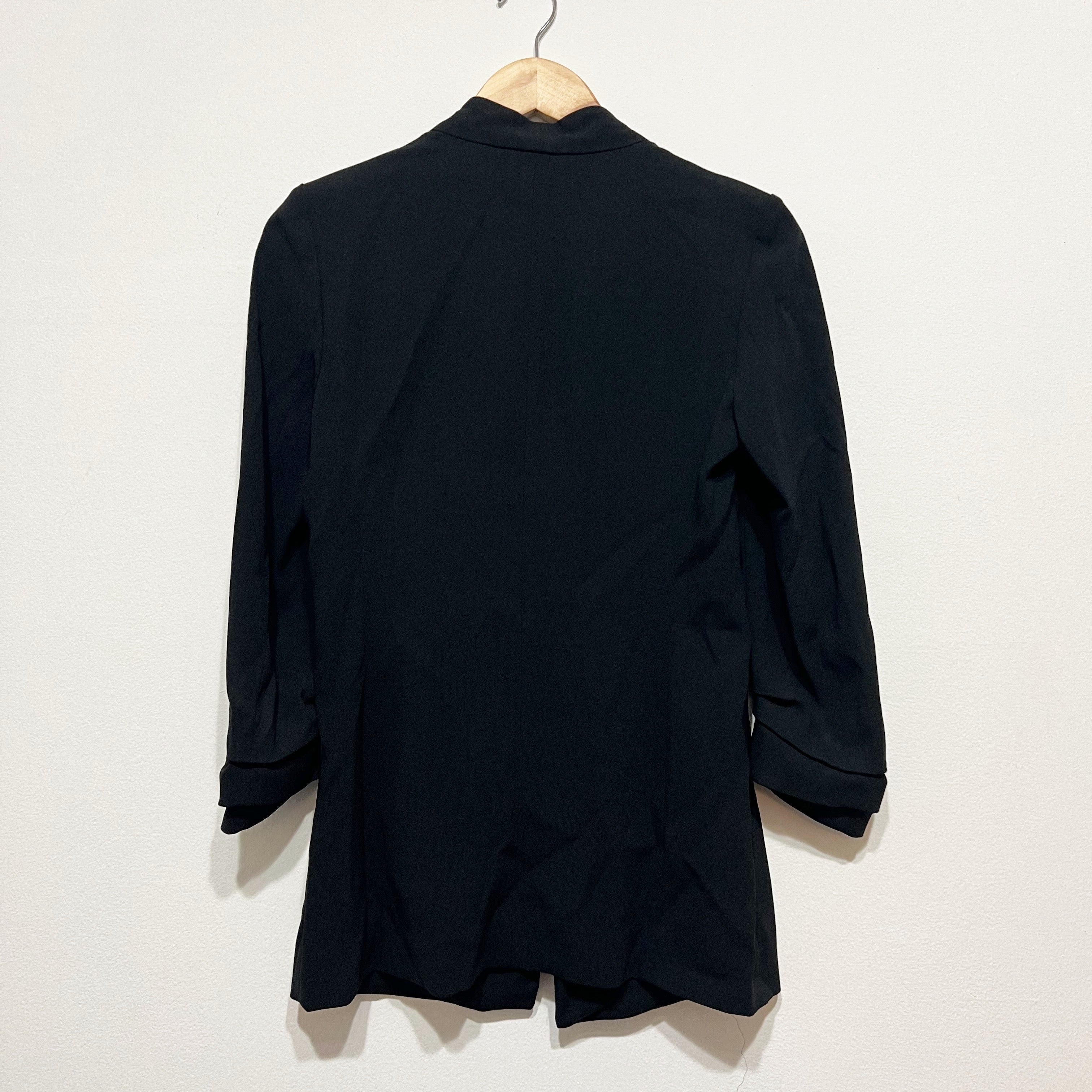 Babaton Aritzia Power Hip Open Front Ruched Quarter Sleeve Blazer Jacket Black 2