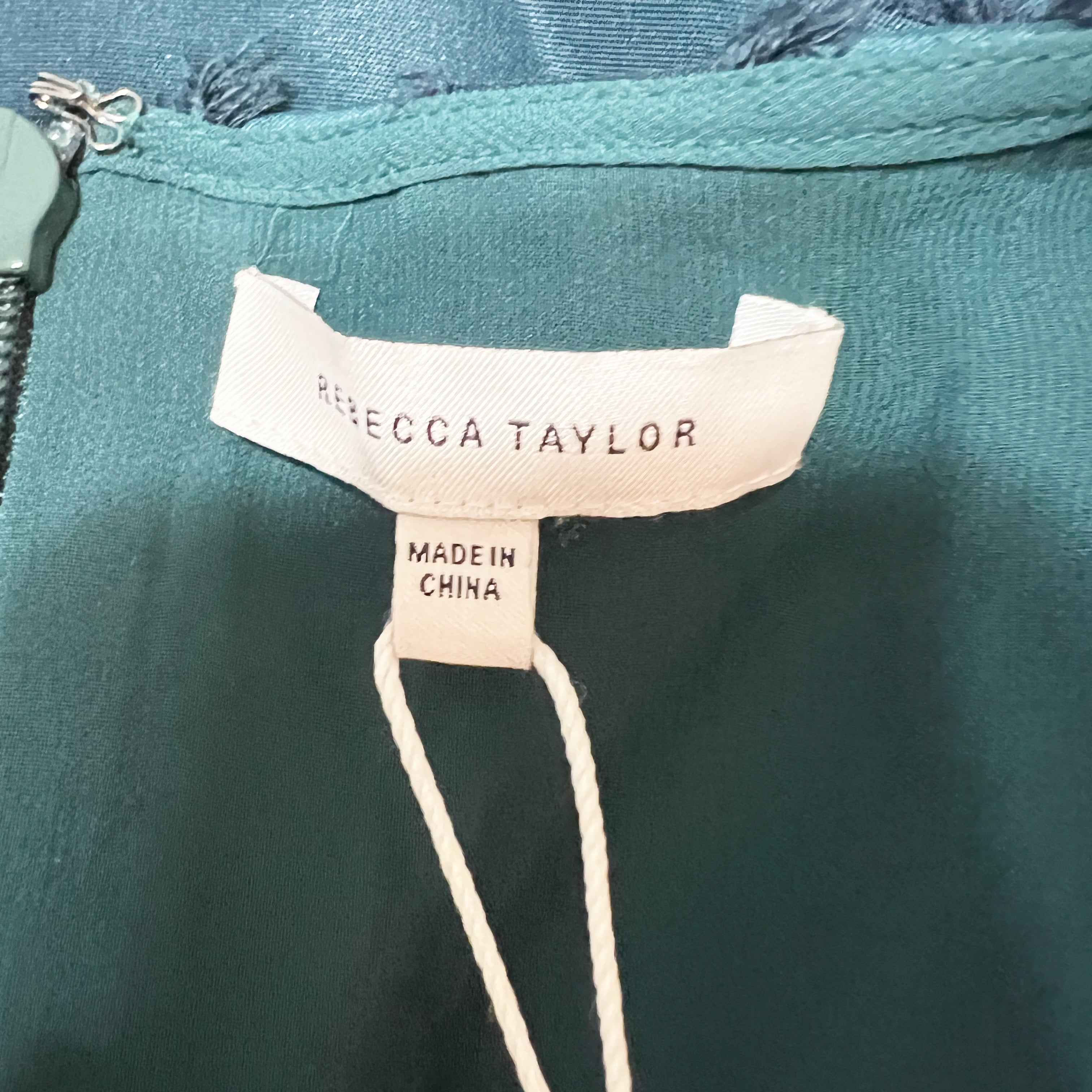 NEW Rebecca Taylor Eyelash Asymmetrical Seamed Green Navy Mini Dress 4