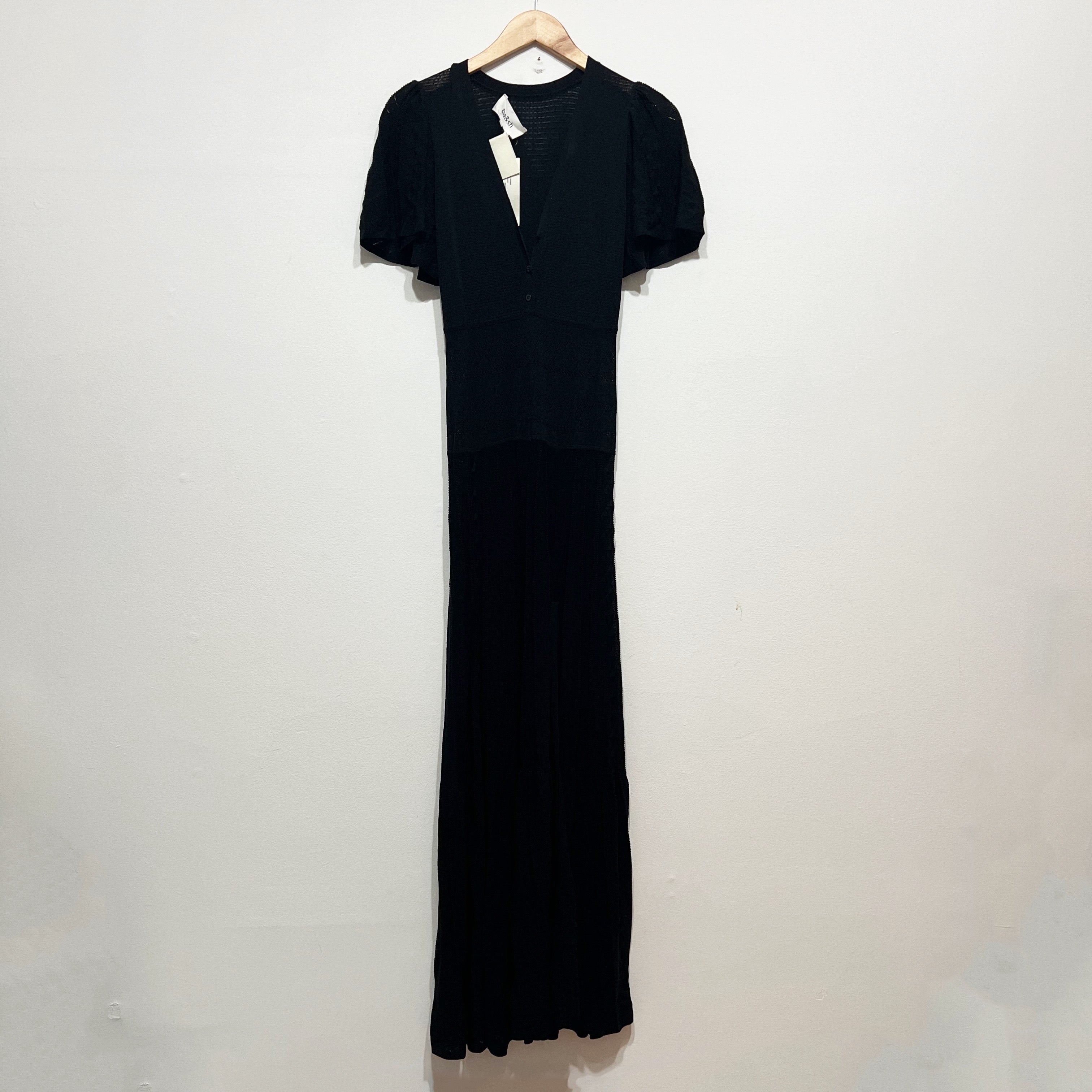NEW Ba&sh Avana Knitted Stretch Robe Short Sleeve Sweater Maxi Dress Black XS