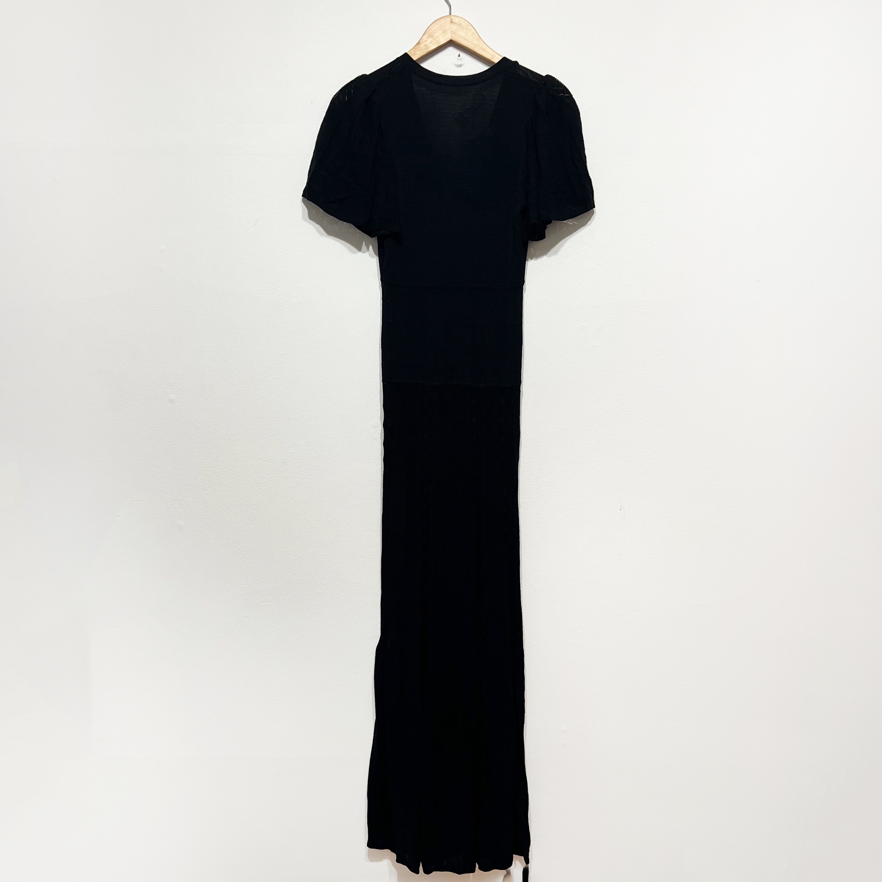 NEW Ba&sh Avana Knitted Stretch Robe Short Sleeve Sweater Maxi Dress Black XS