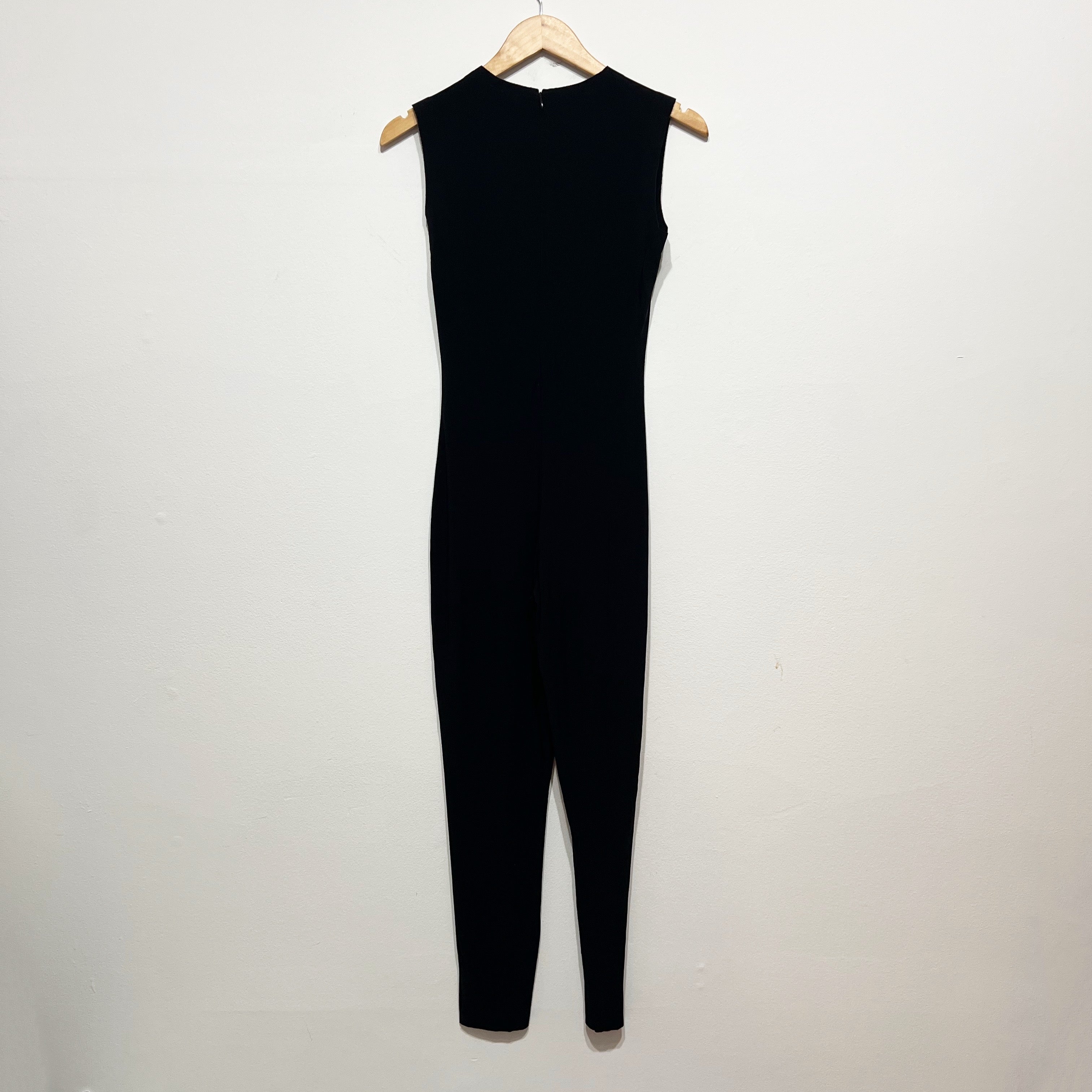 Norma Kamali Sleeveless Wide Leg Jersey Knit Stretch Jumpsuit Jumper Black S