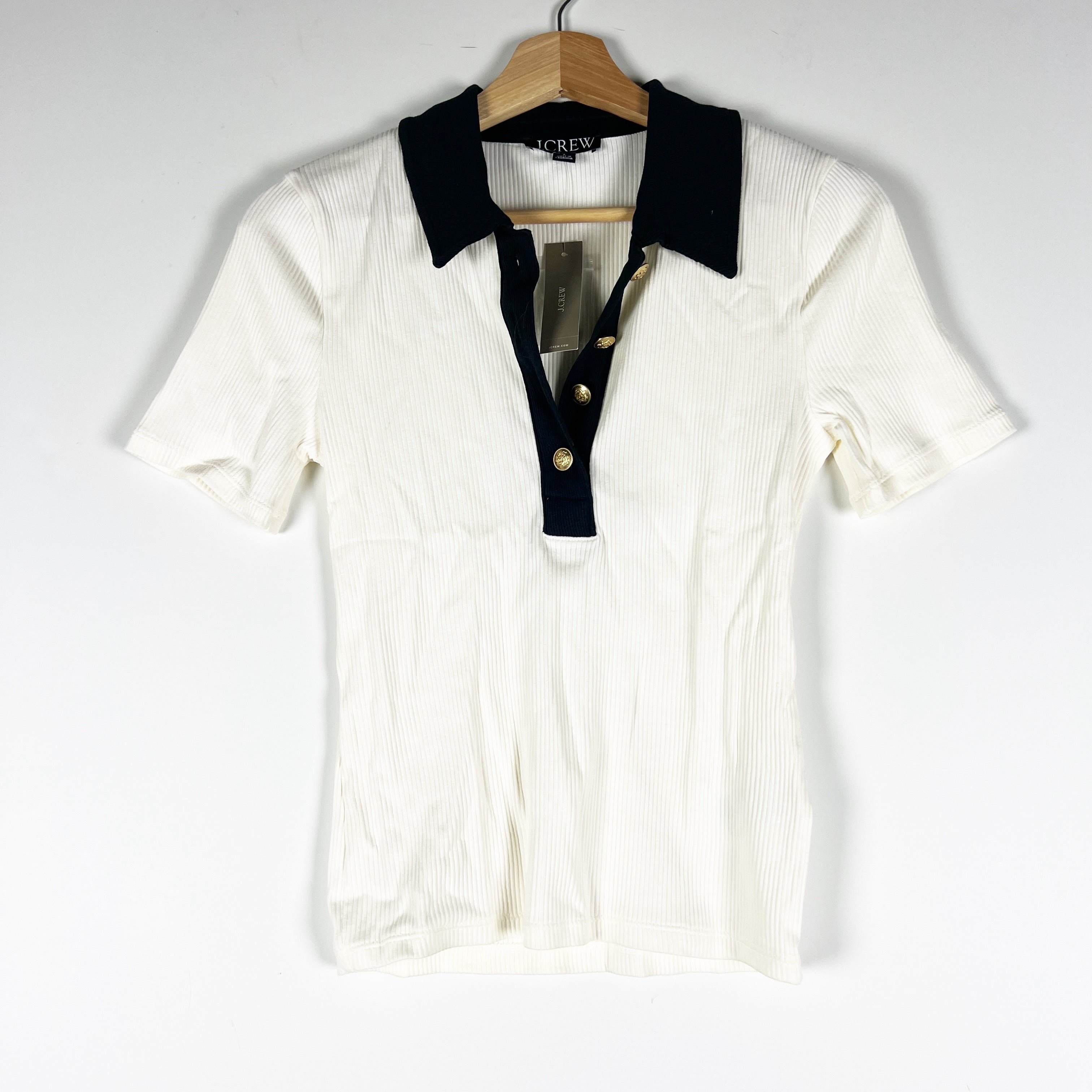 J. Crew Women's Vintage Rib Short Sleeve Collared Polo Sweater Top Ivory XS