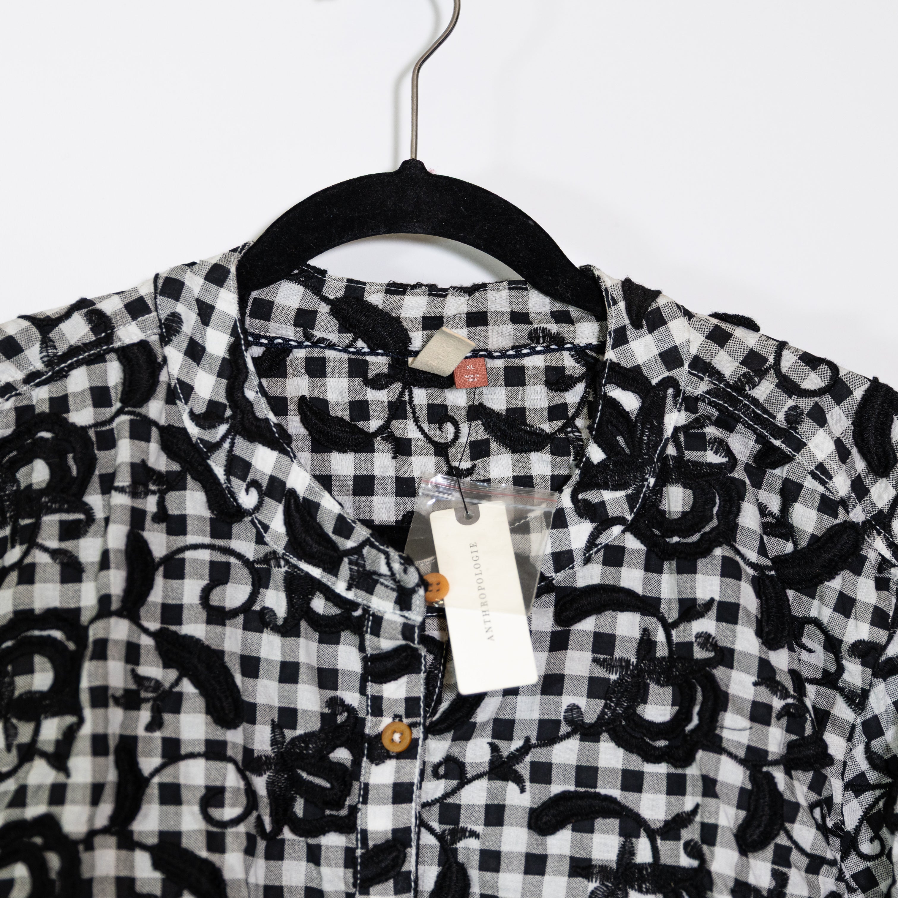 NEW Anthropologie Pilcro Gingham Whitney Cotton Button Down Blouse Shirt XL