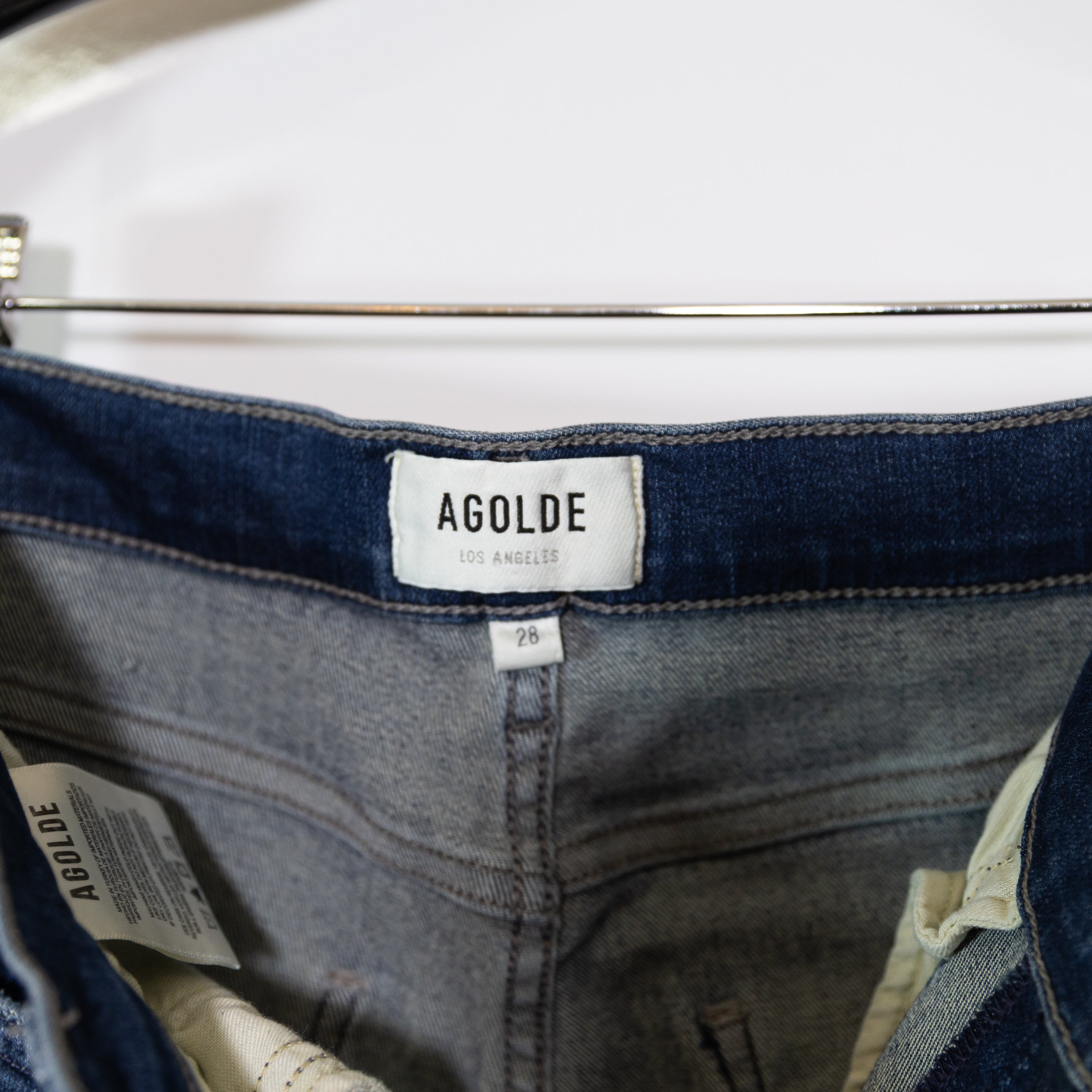 Agolde Women's High Rise Skinny Crop Cotton Stretch Denim Jeans Reverb Blue 28