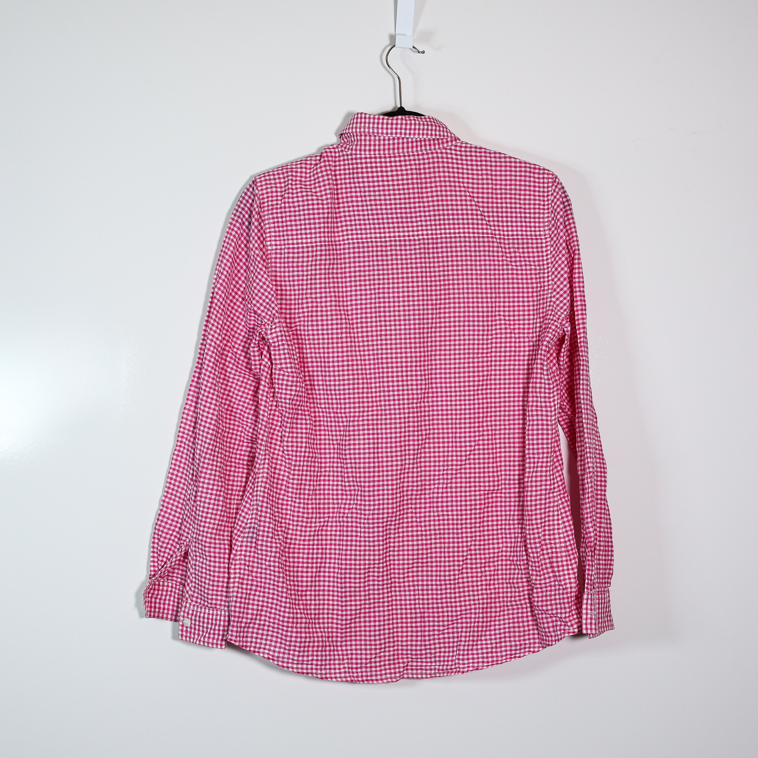 J. McLaughlin Cotton Stretch Collar Button Down Long Sleeve Blouse Pink Gingham