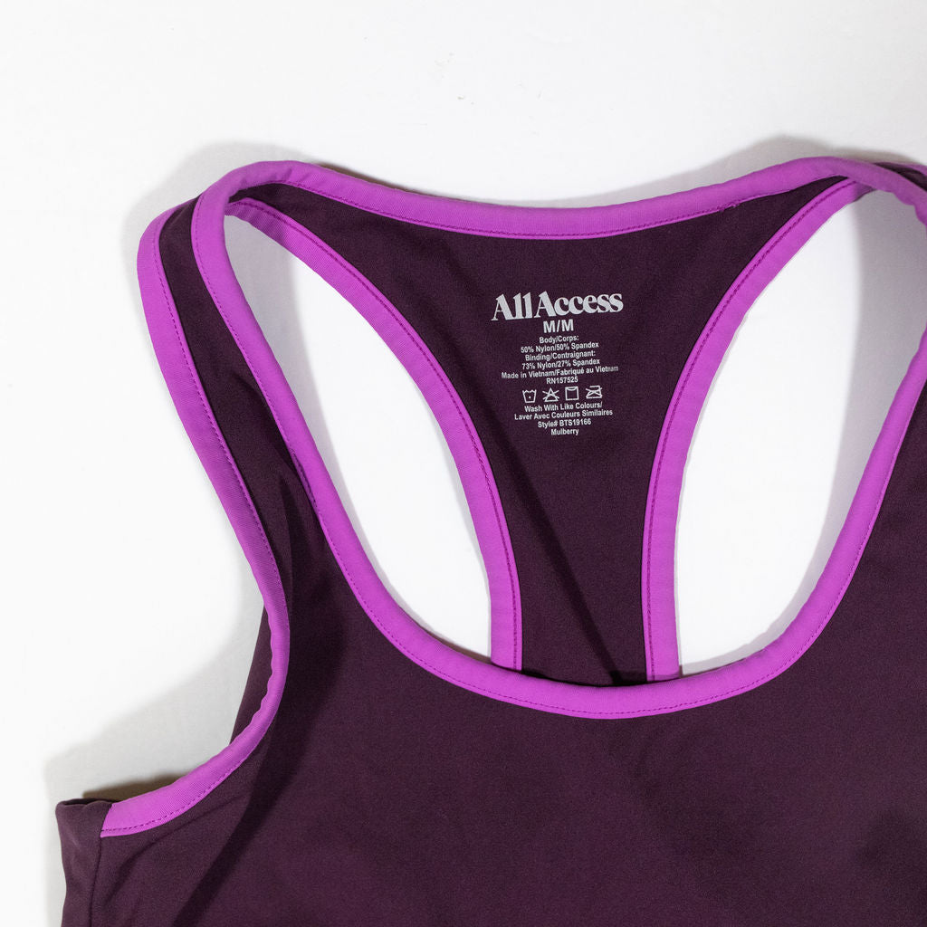 All Access Front Row Racerback Athletic Work Out Yoga Running Sport Bra Mulberry