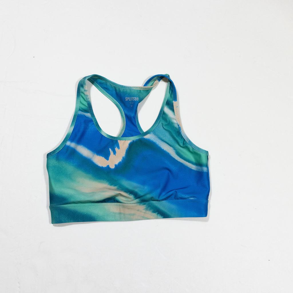 Splits59 Geri Racerback Athletic Work Out Sports Bra Tidal Wash Blue Tie Dye M