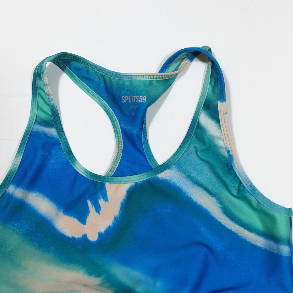 Splits59 Geri Racerback Athletic Work Out Sports Bra Tidal Wash Blue Tie Dye M