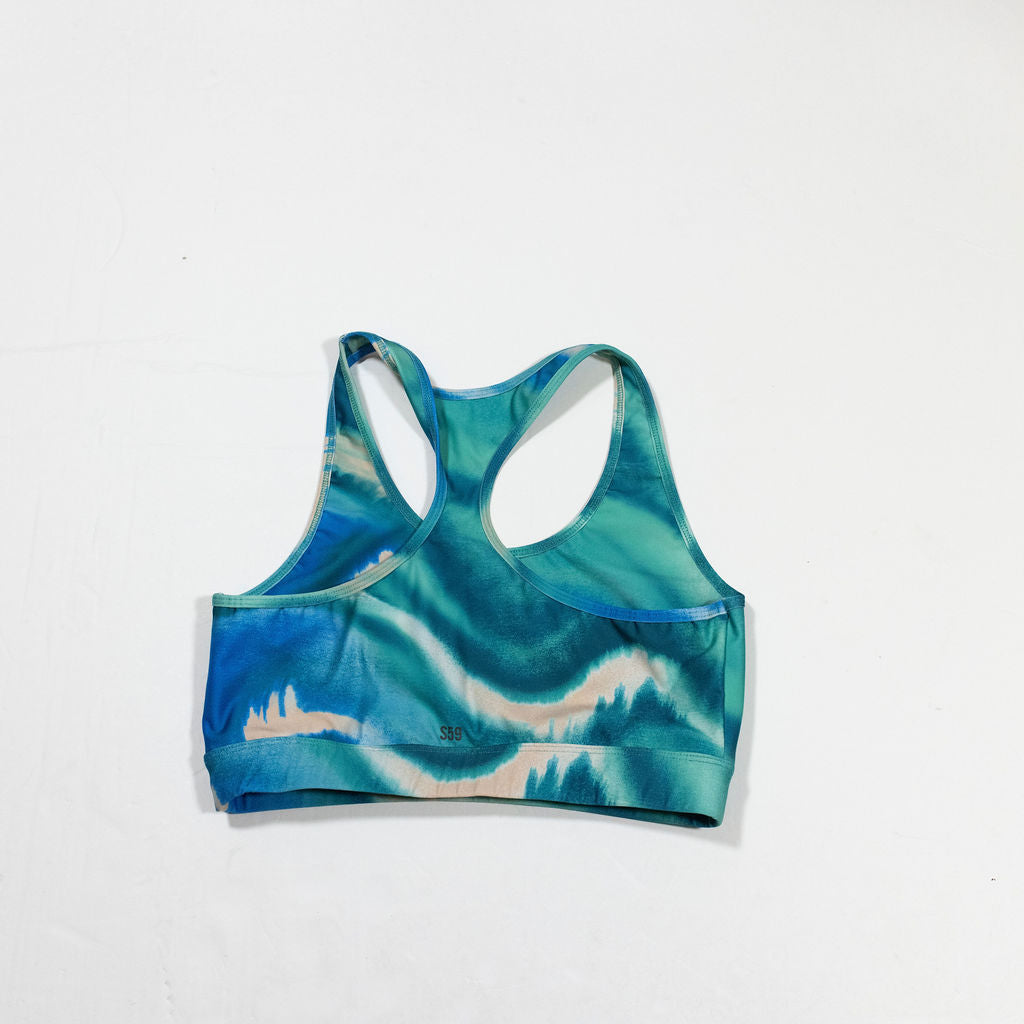 Splits59 Geri Racerback Athletic Work Out Sports Bra Tidal Wash Blue Tie Dye M