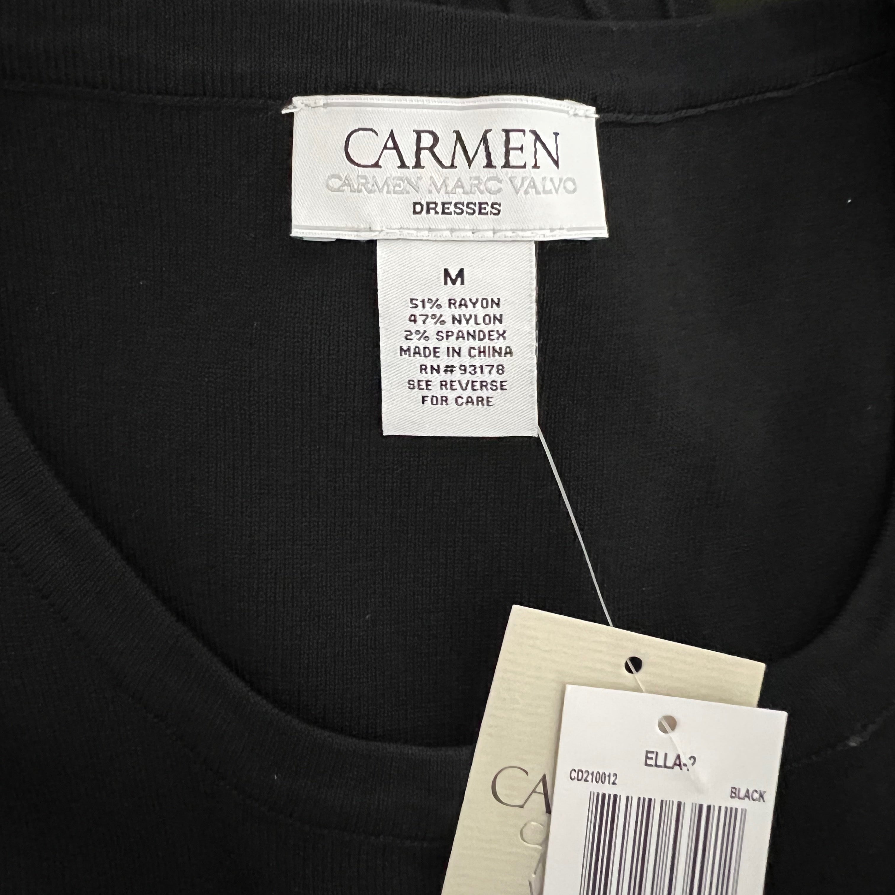 NEW Carmen Marc Valvo Ella Ribbed Stretch Knit Ruffle Flare Mini Black Dress M