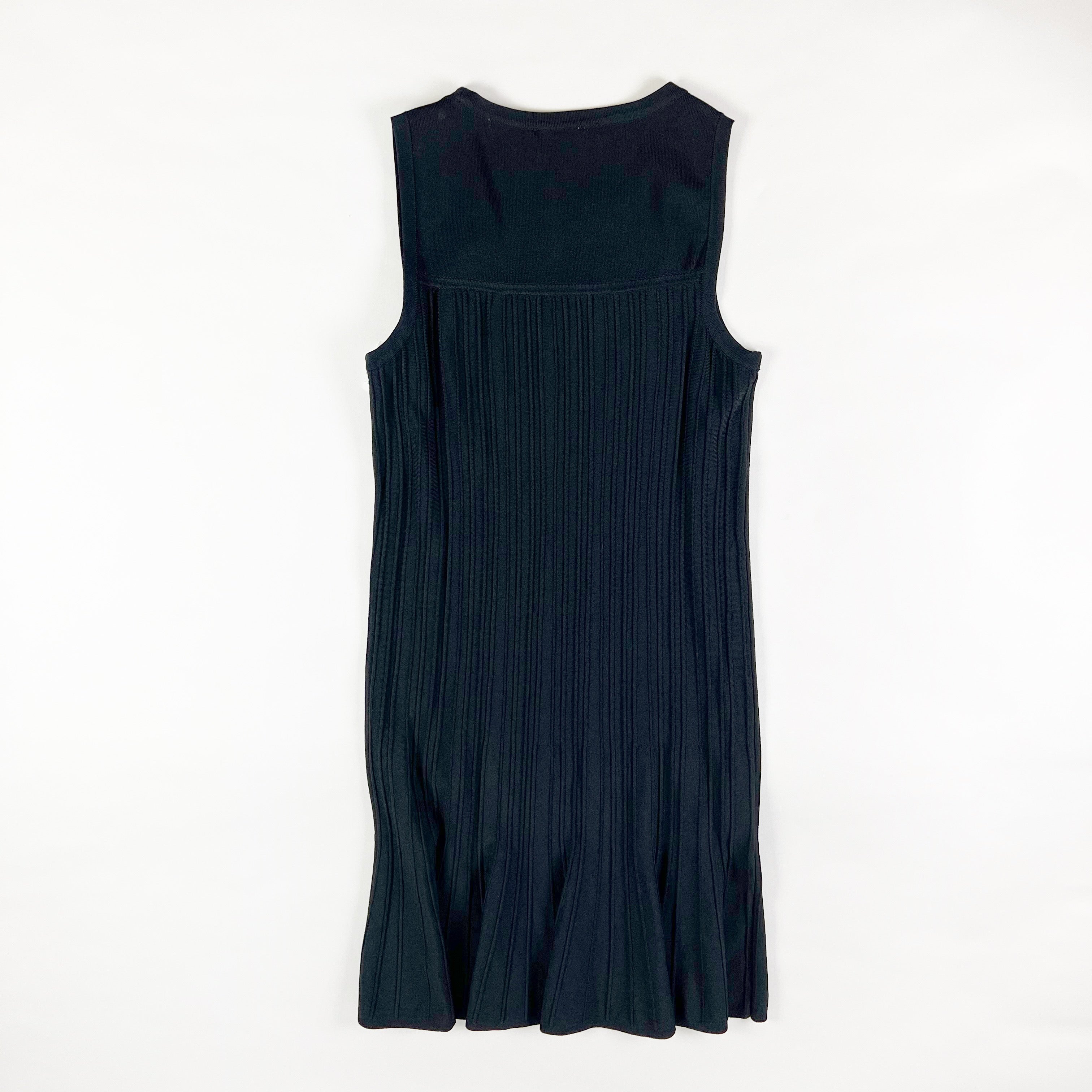 NEW Carmen Marc Valvo Ella Ribbed Stretch Knit Ruffle Flare Mini Black Dress M