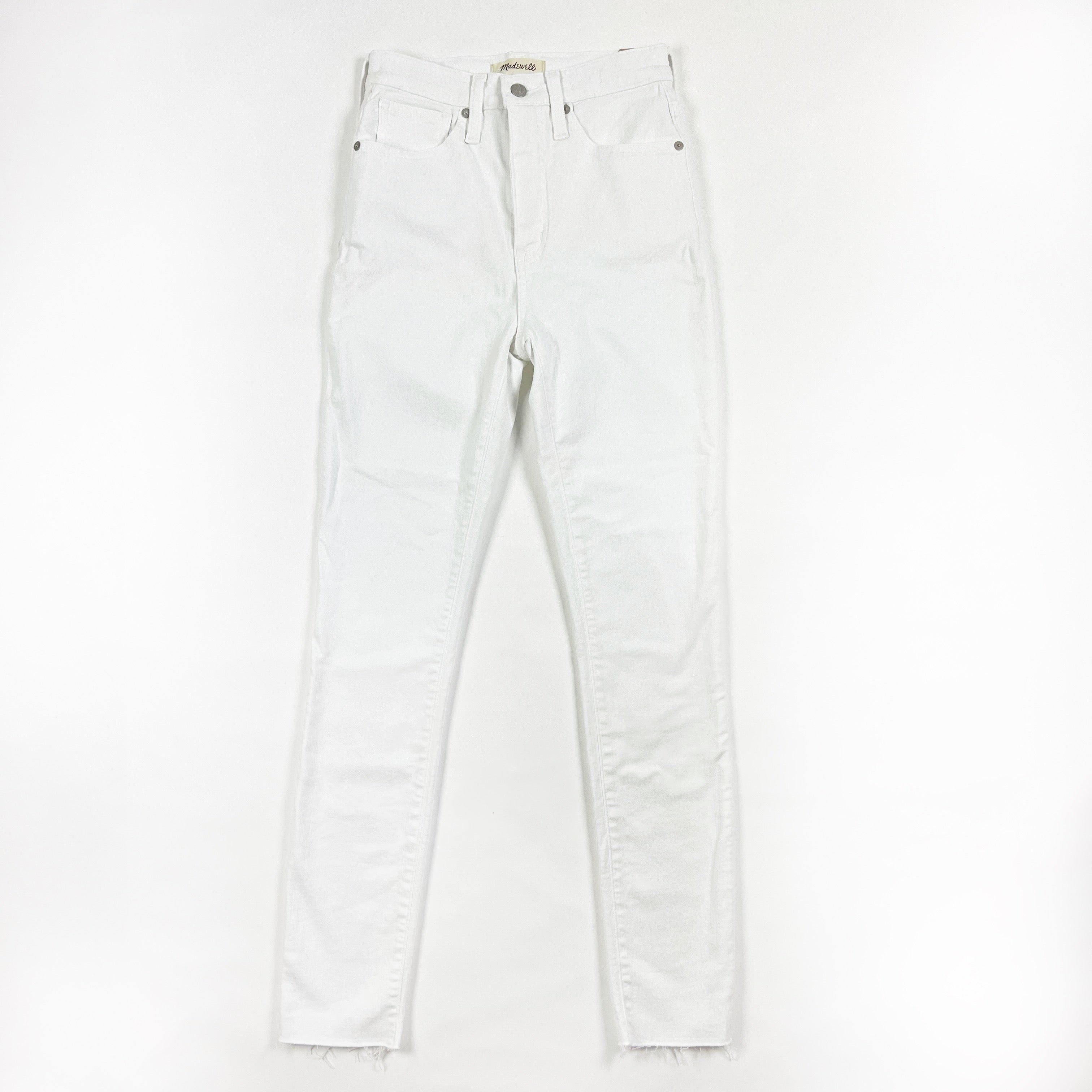 NEW Madewell 11" High-Rise Skinny Cotton Denim Jeans Pure White Raw-Hem Edition