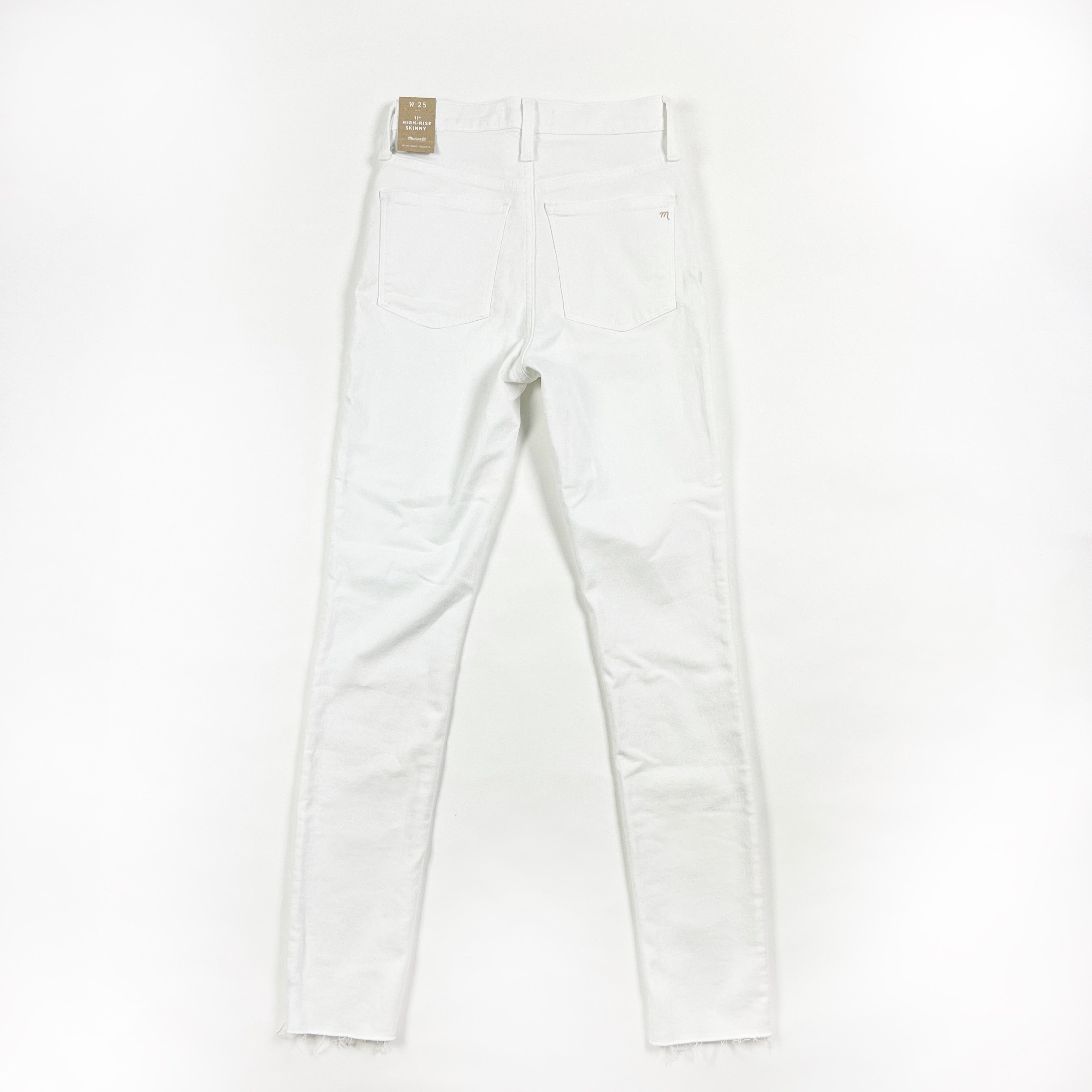 NEW Madewell 11" High-Rise Skinny Cotton Denim Jeans Pure White Raw-Hem Edition