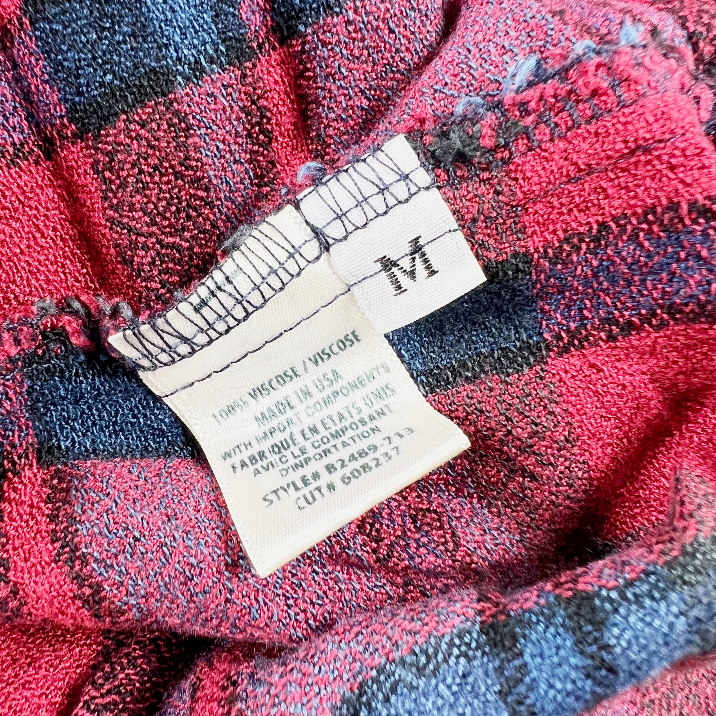 Bella Dahl High Neck Long Sleeve Tie Up Plaid Print Pattern Blouse Shirt Top M