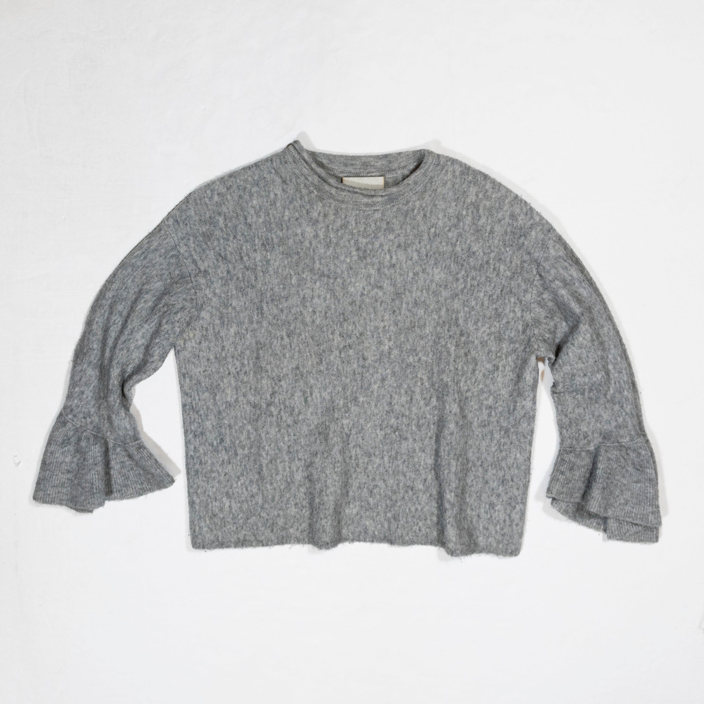 3.1 Phillip Lim Wool Alpaca Knit Mock Neck Ruffle Sleeve Pullover Sweater Gray