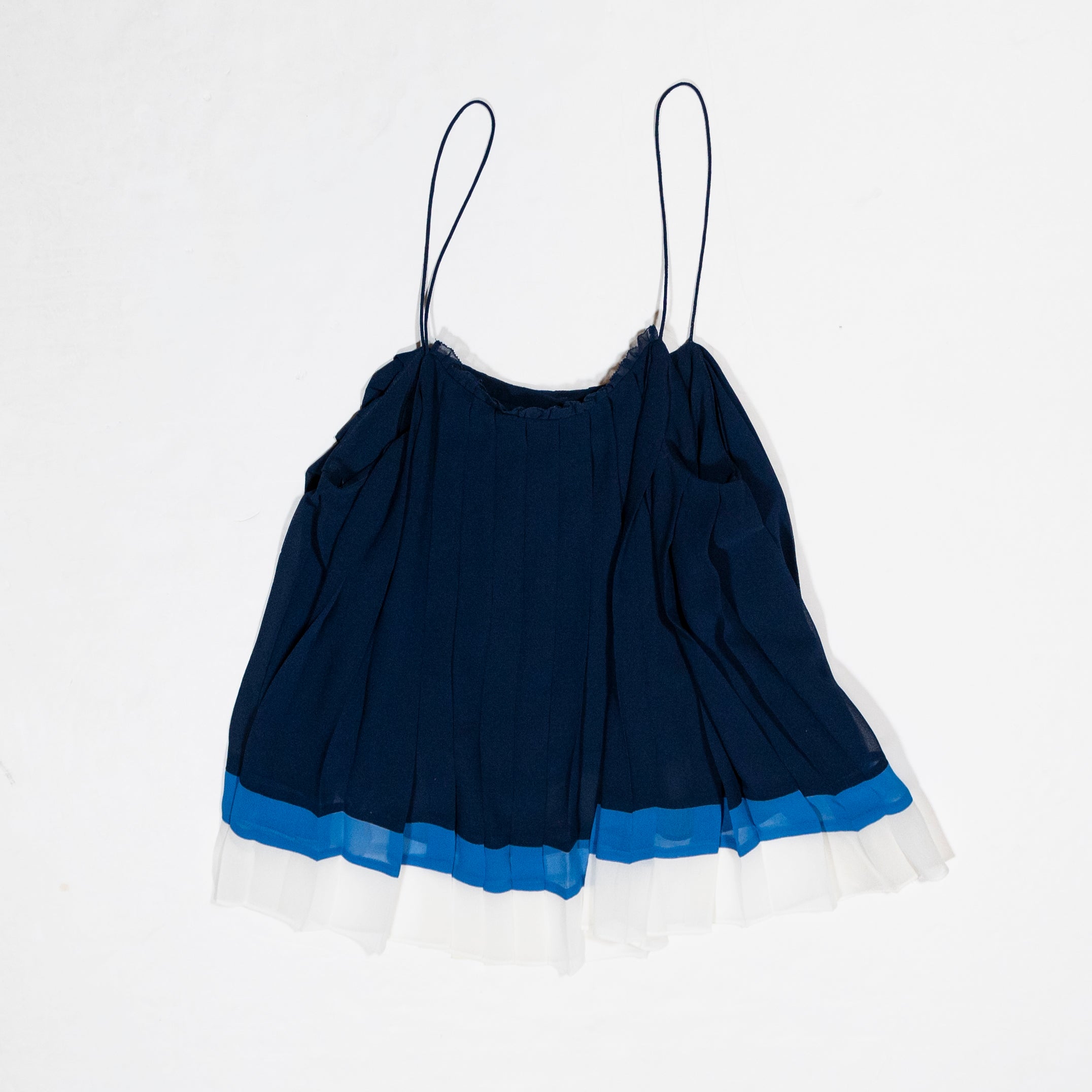 Joie Amzie Blue White Colorblock Pleated Chiffon Tank Top Blouse Small