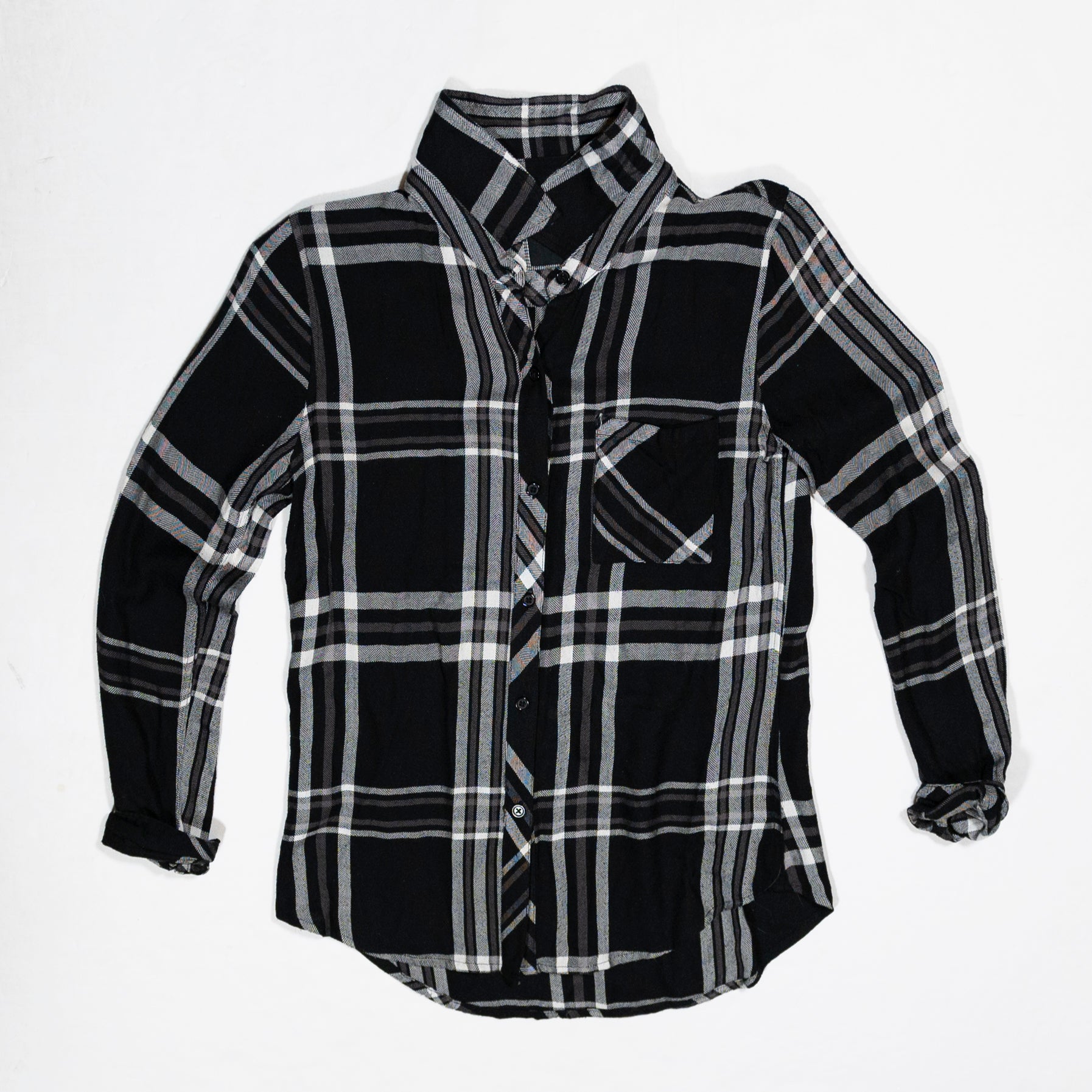 Rails Women's Hunter Rayon Collared Button Front Black White Plaid Blouse Shirt