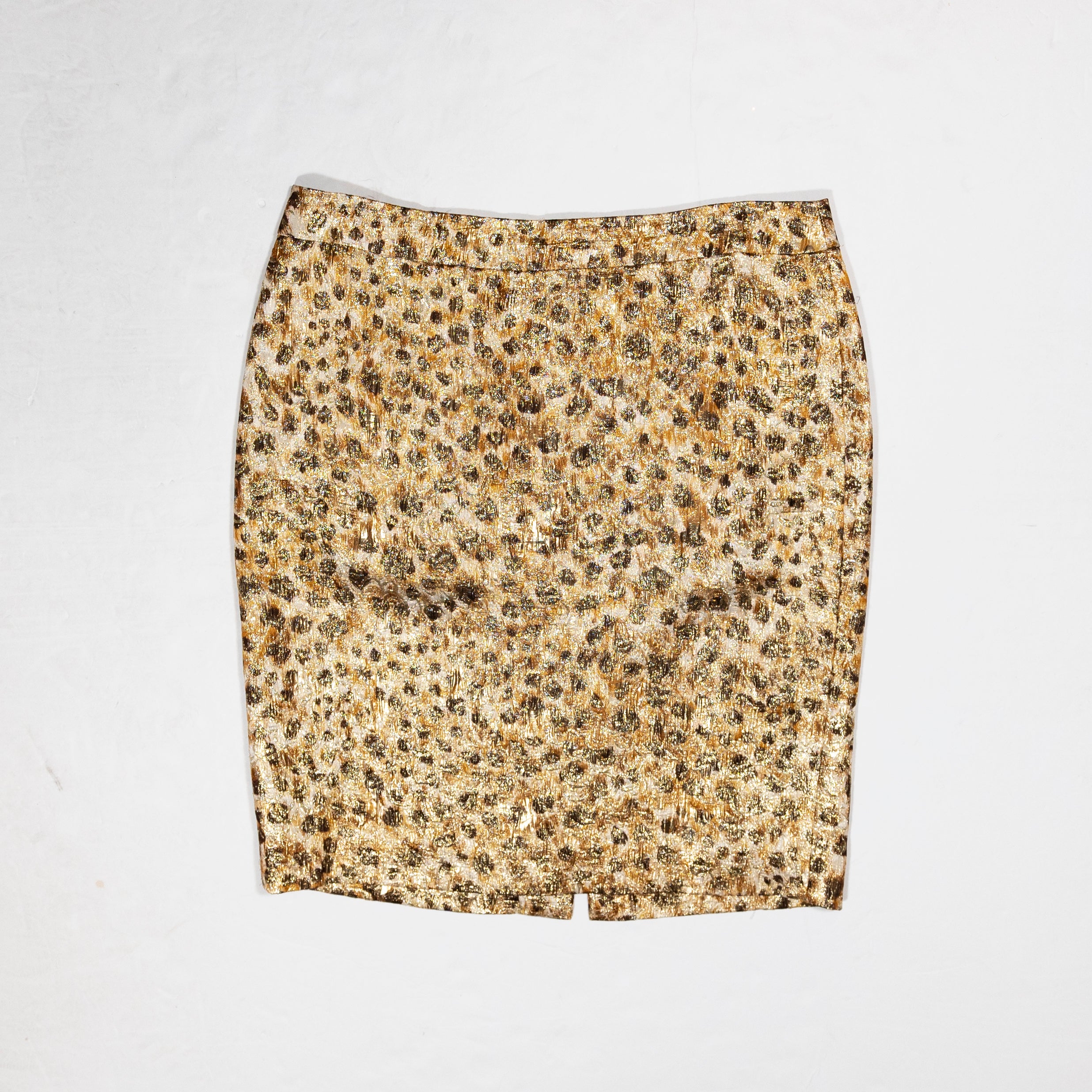 J. Crew Collection Leopard Gold Metallic Glitter Sparkle Straight Mini Skirt 10