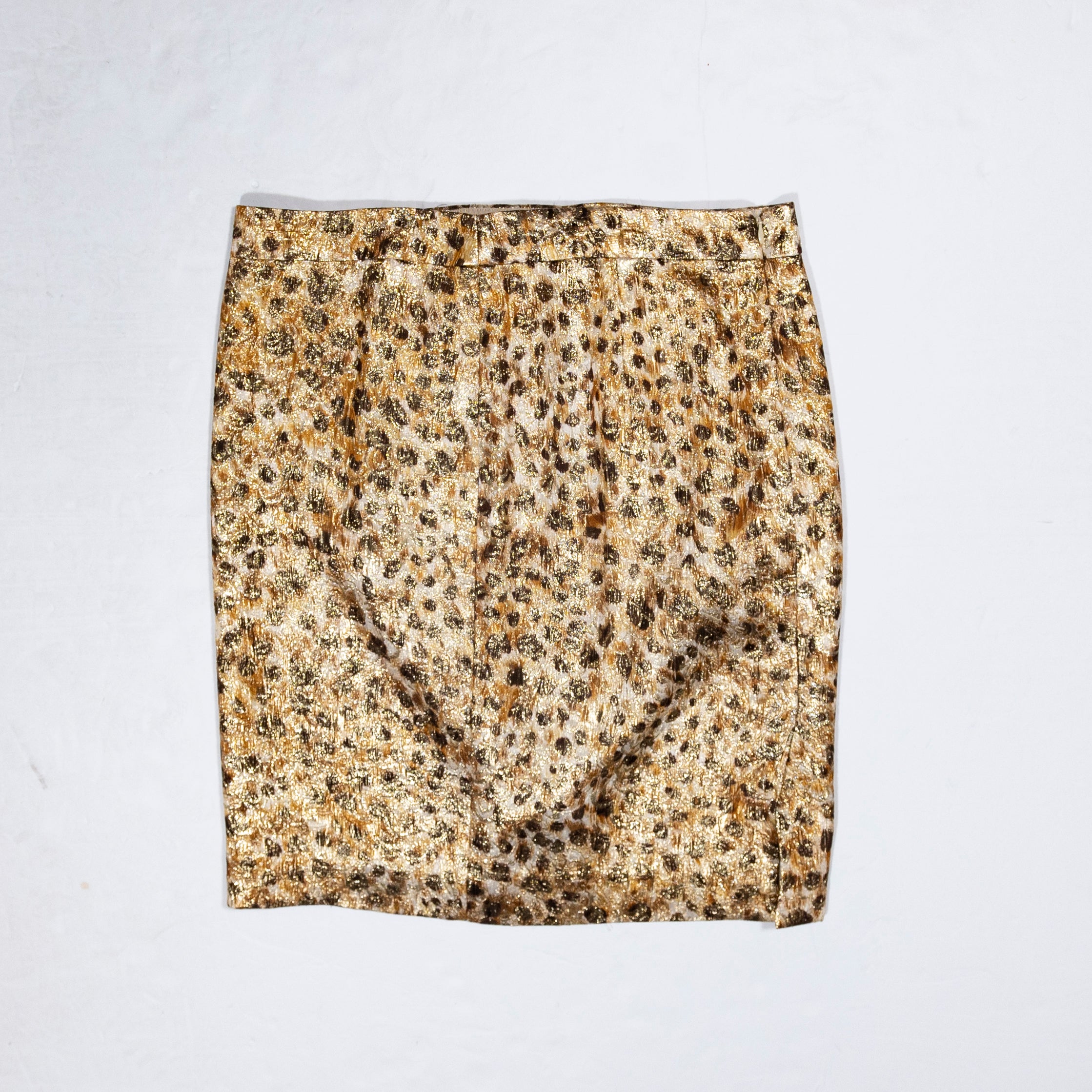 J. Crew Collection Leopard Gold Metallic Glitter Sparkle Straight Mini Skirt 10