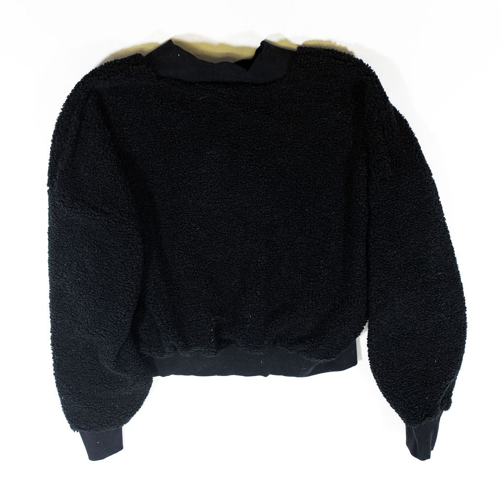 Fabletics Malia Polar Fleece Black Long Sleeve Fuzzy Teddy Pullover Sweatshirt