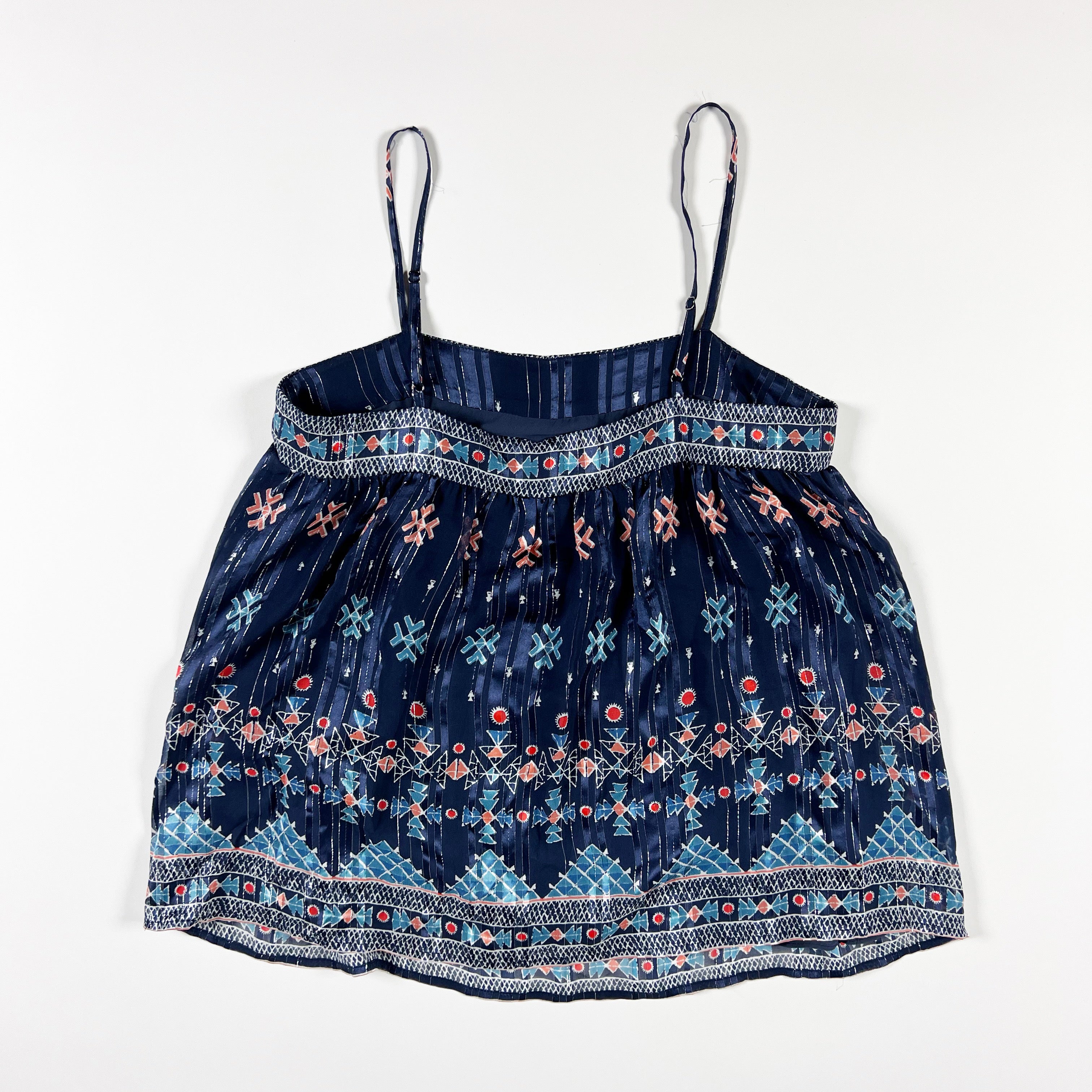 NEW Joie Rosendo Silk Chiffon Dark Navy Metallic Tank Top Blouse Shirt Small