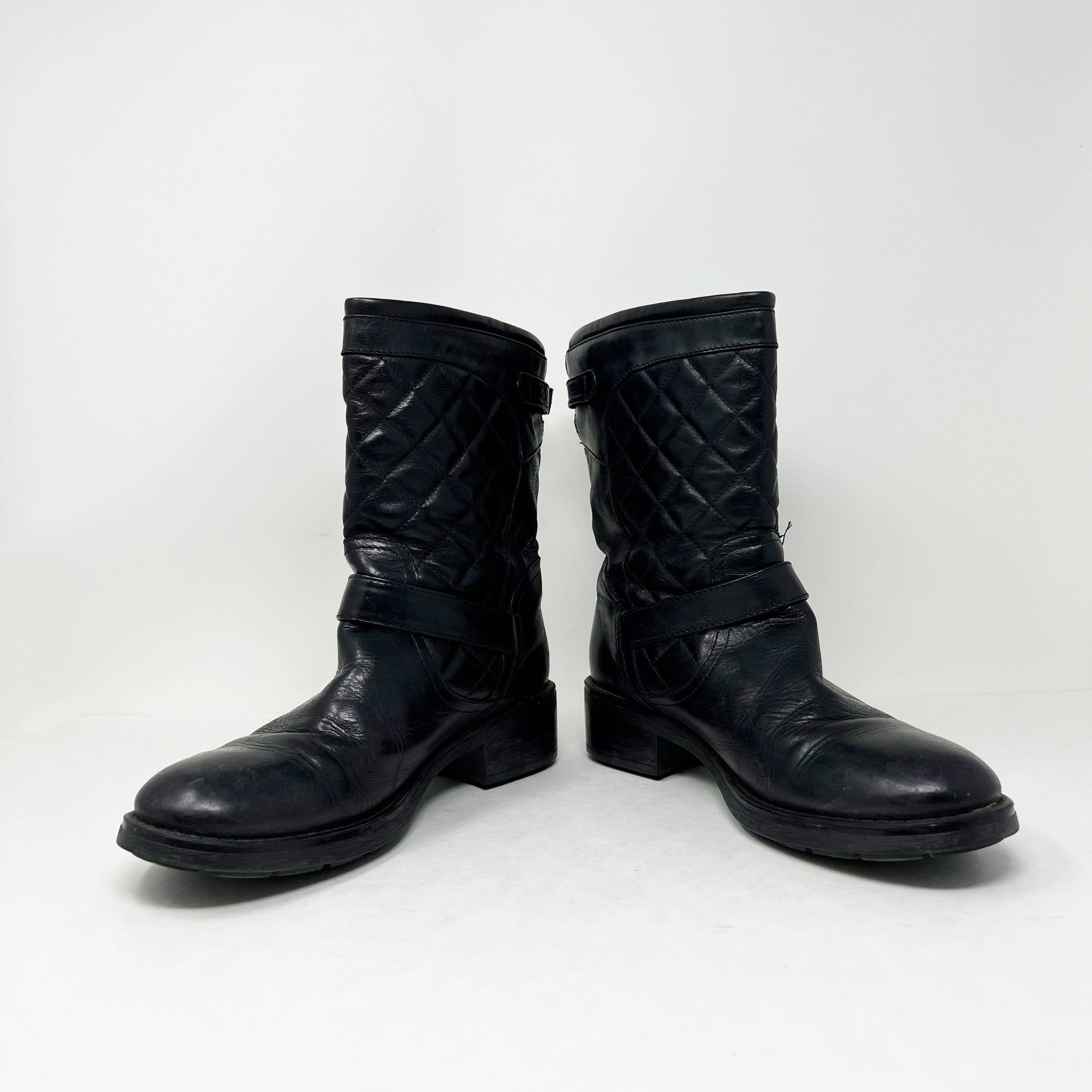 Aquatalia Women's Leva Genuine Leather Quilted Buckle Mid Calf Boots Shoes Black