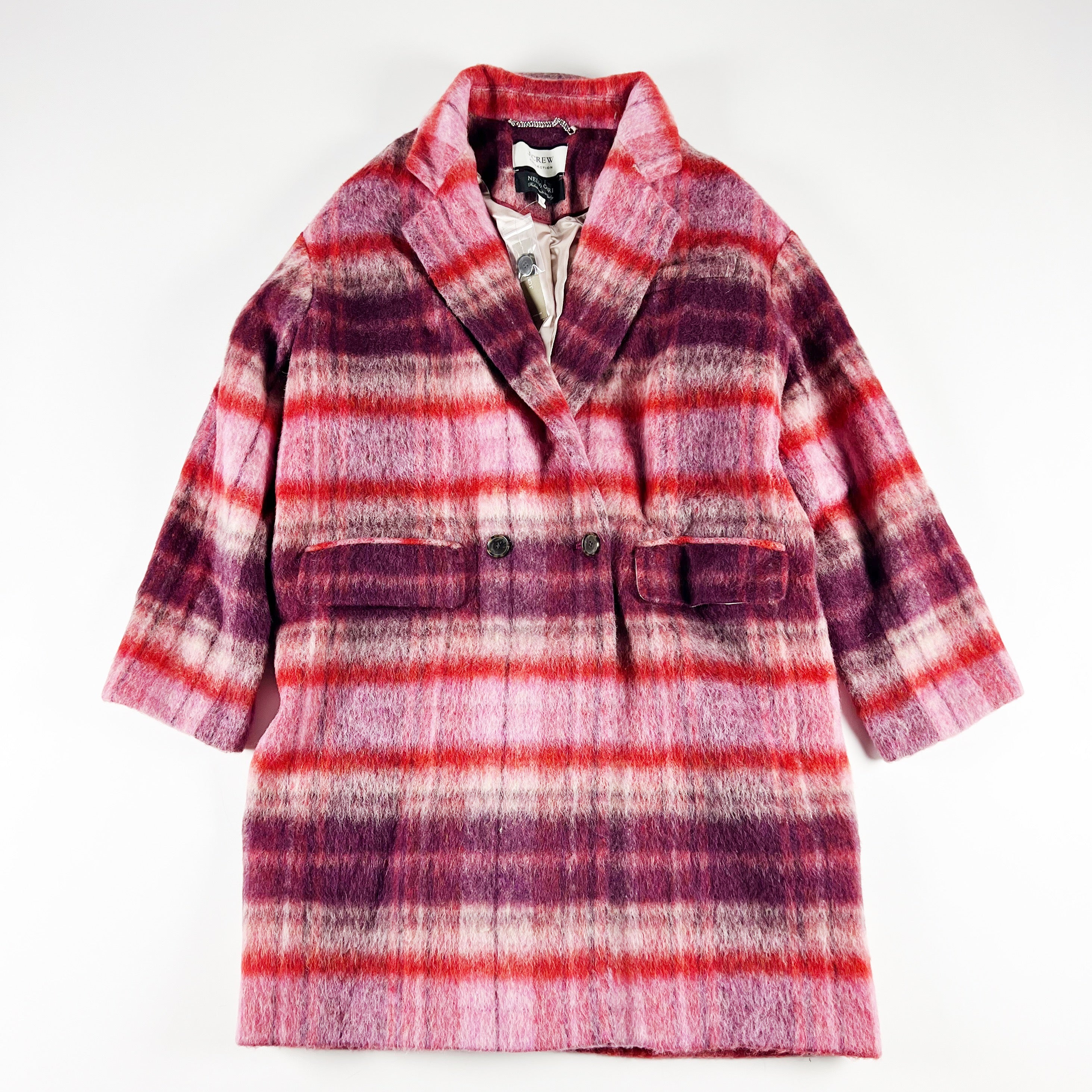 NEW J. Crew Collection Nello Gori Topcoat Burgundy Tartan Italian Brushed Wool L