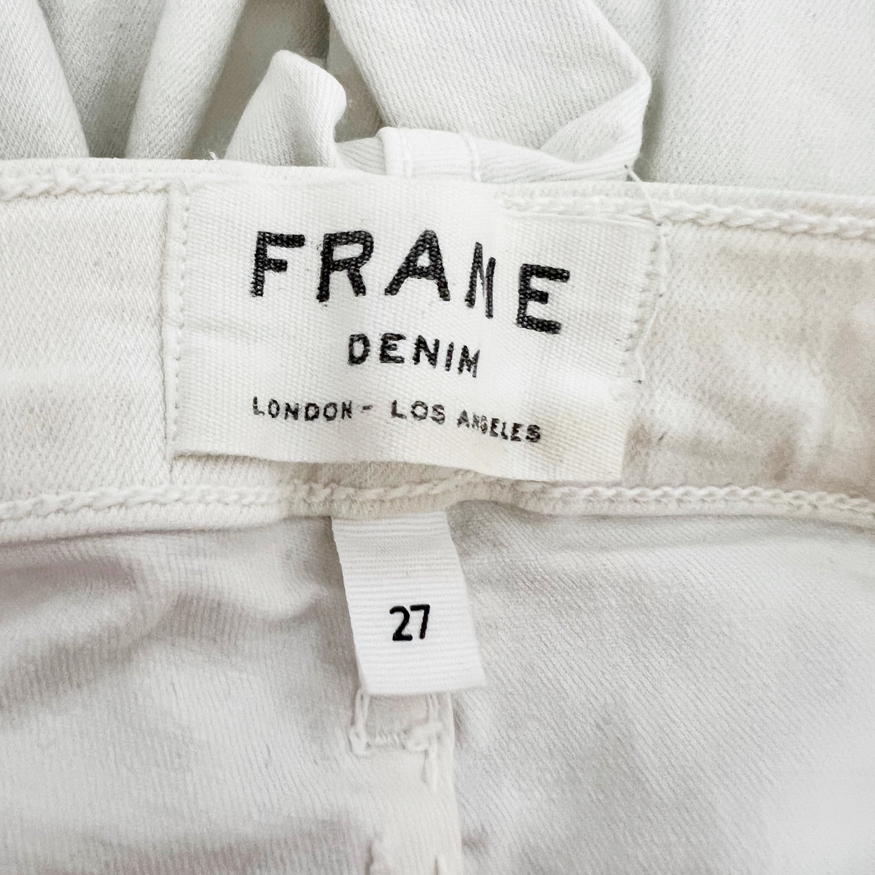 FRAME Le Skinny de Jeanne Mid Rise Cotton Stretch Ripped Jeans Blanc White 27