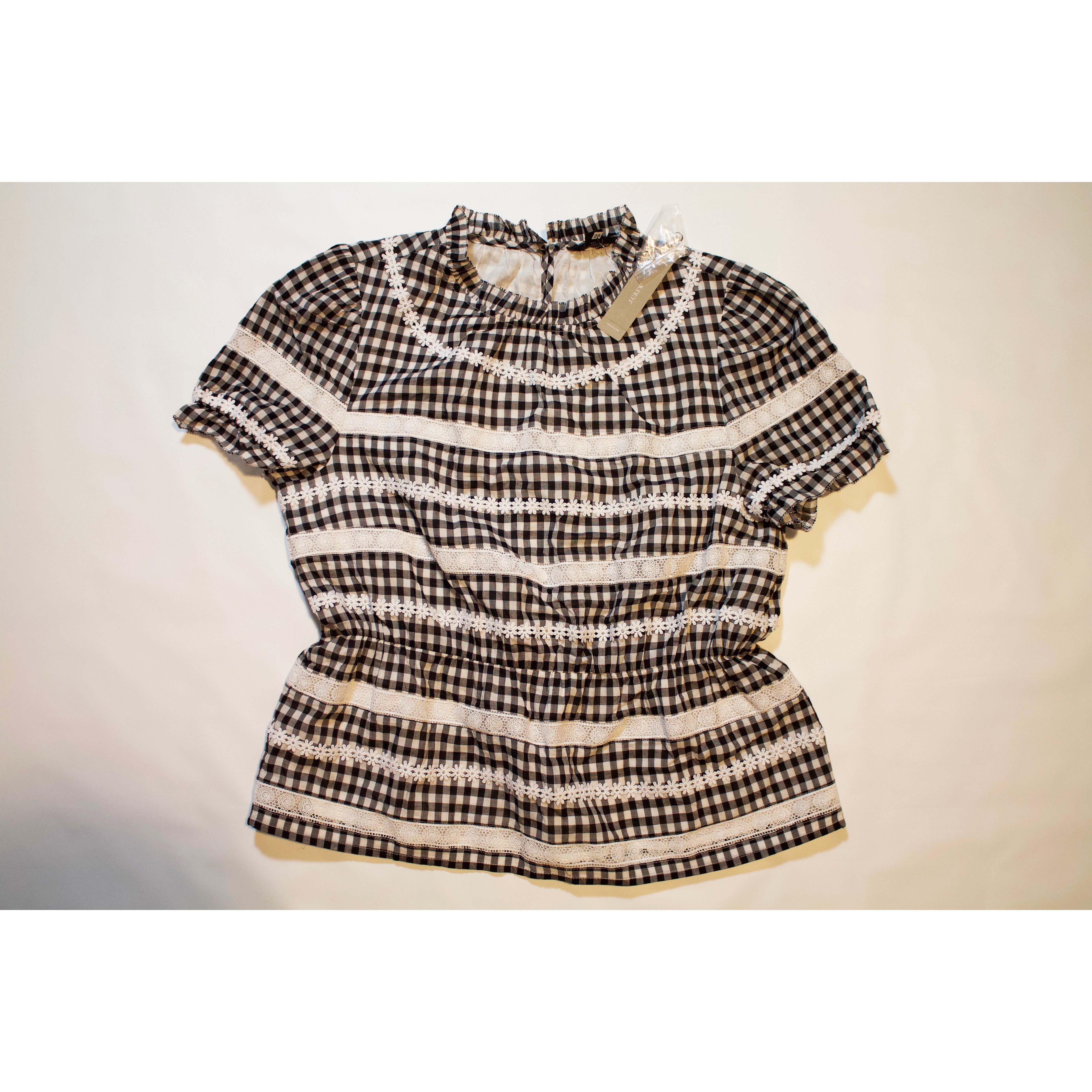 NEW J. Crew Daisy Chain Floral Applique Cotton Gingham Peplum Blouse Shirt Top S