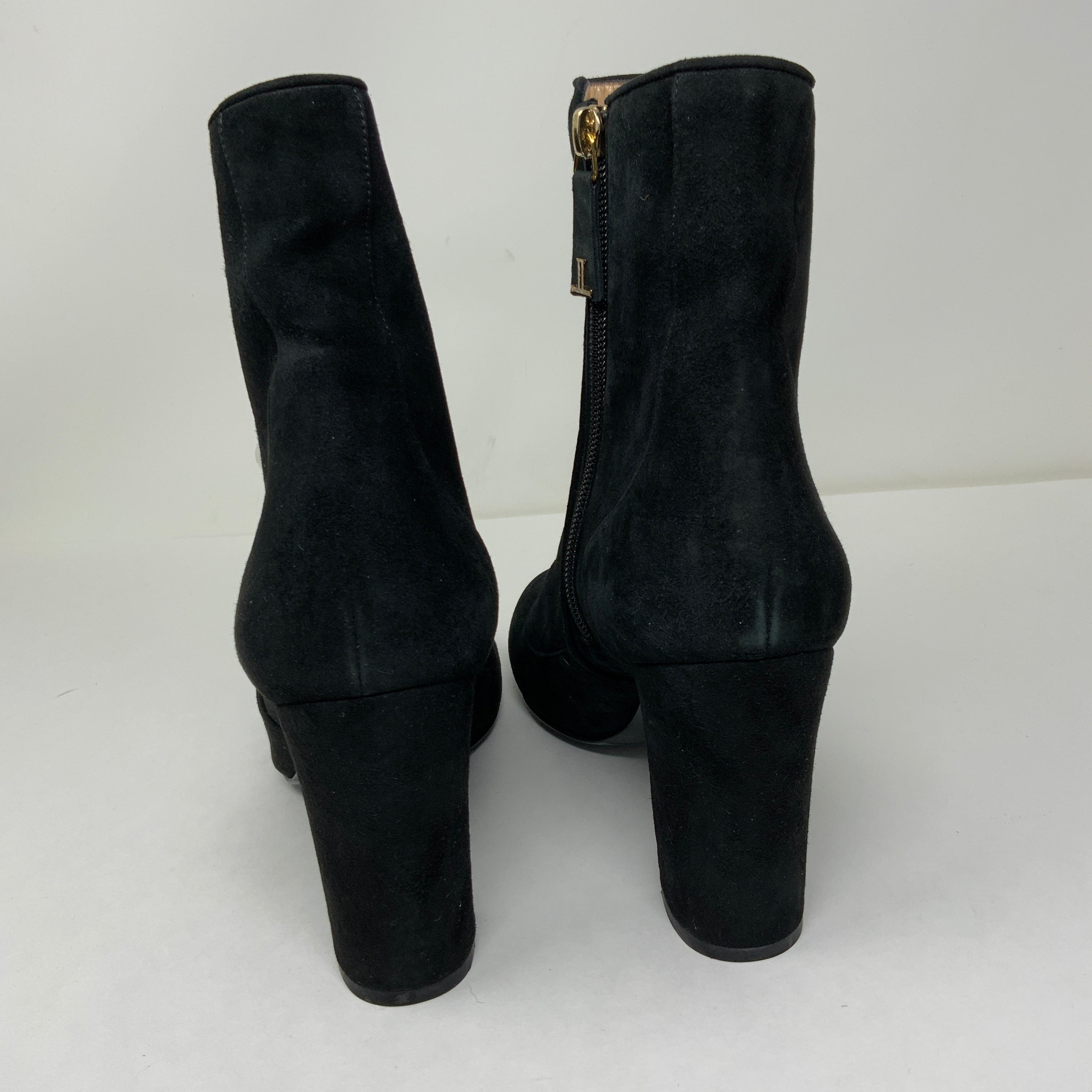 Louis Leeman Suede Leather Stacked High Heel Ankle Booties Shoes Pearl Detail
