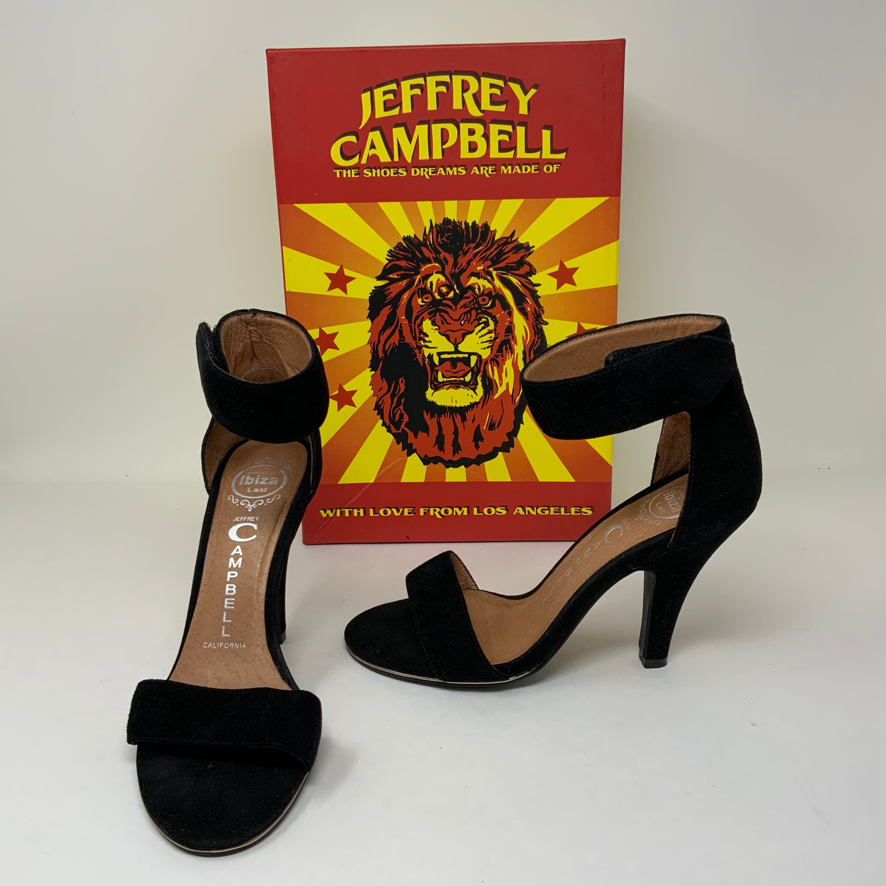 Jeffrey Campbell Charvet Black Suede Open Toe Ankle Strap High Heels Shoes 6