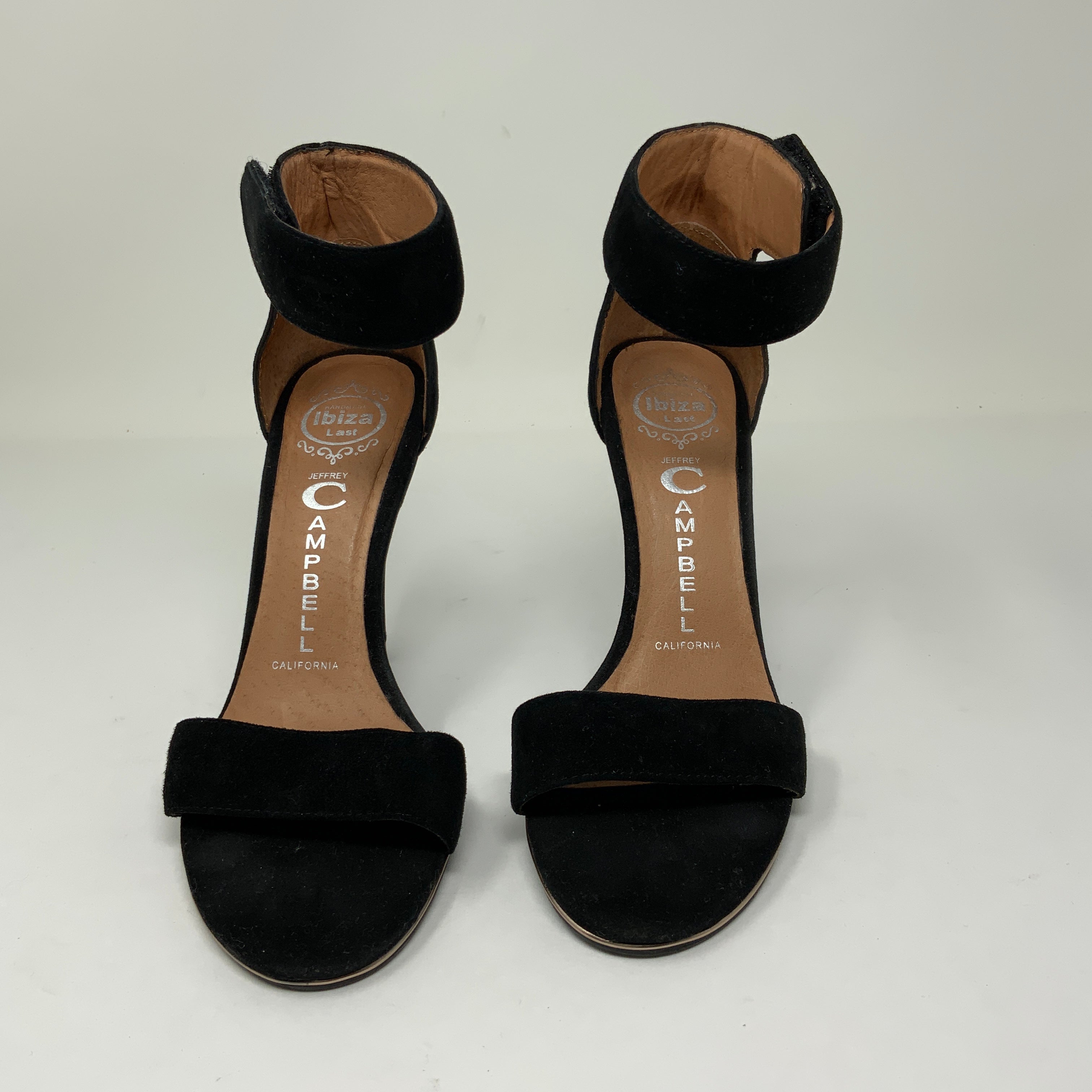 Jeffrey Campbell Charvet Black Suede Open Toe Ankle Strap High Heels Shoes 6