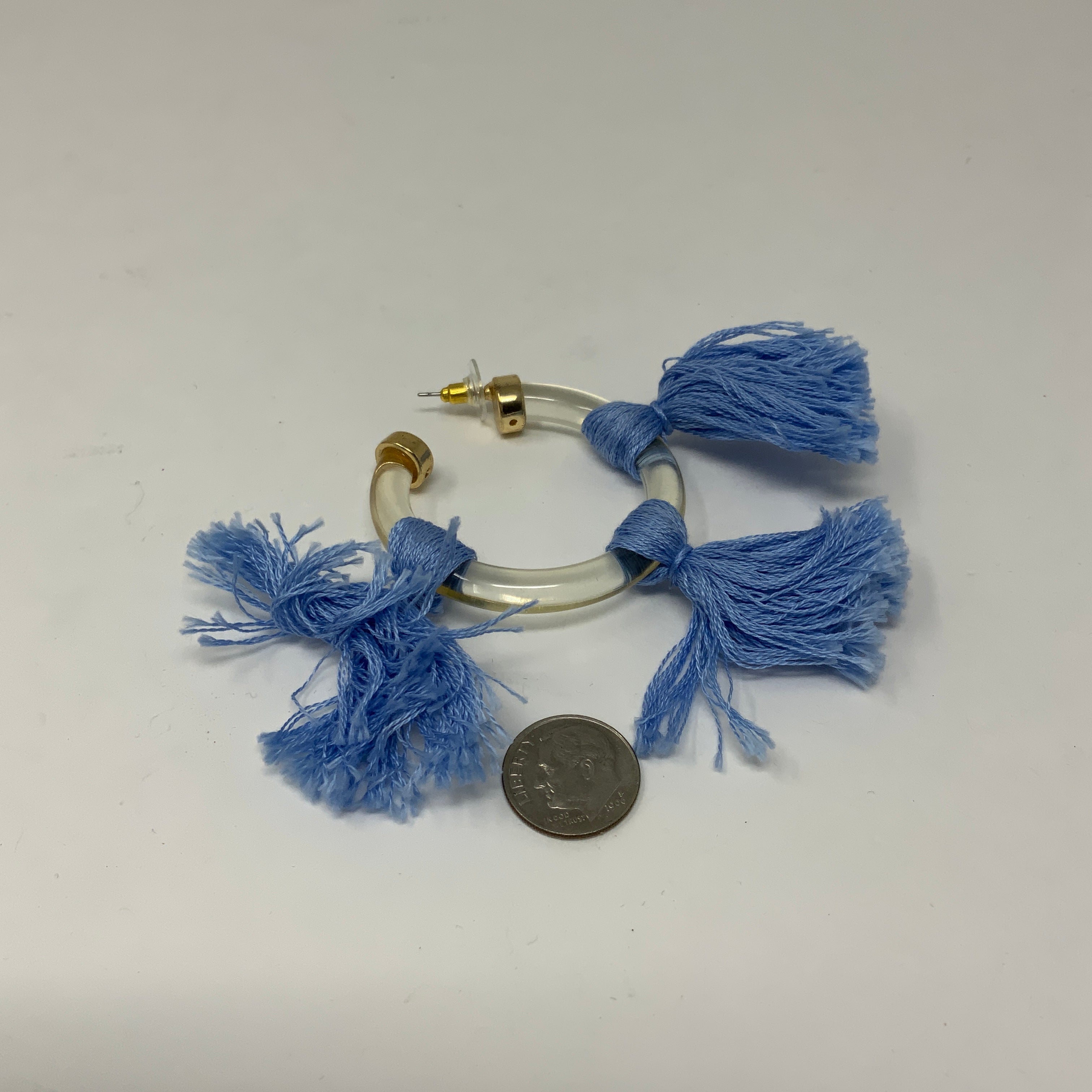 The Tiny Tassel Lucite Hoop Blue Fringe Statement Earrings