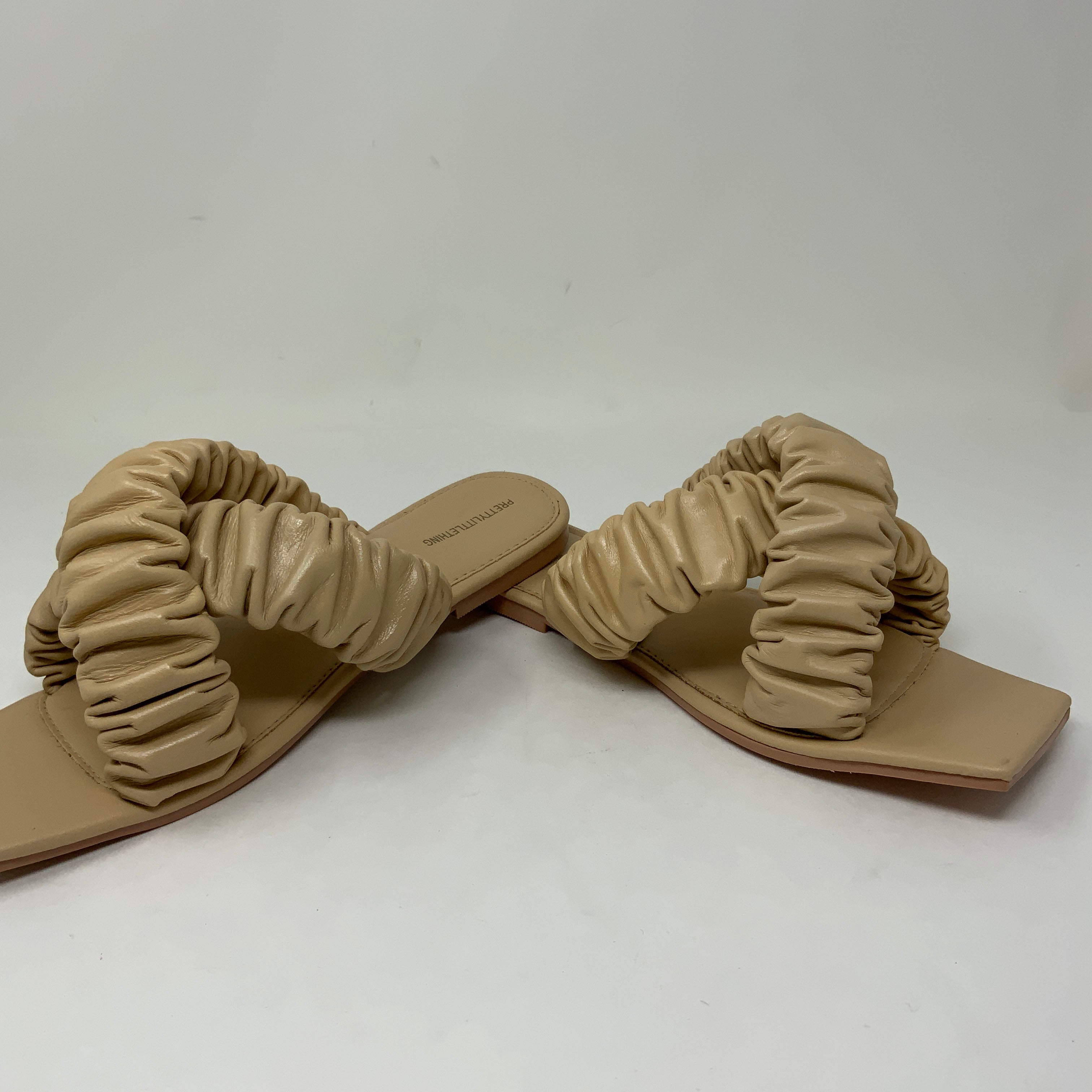 NEW PrettyLittleThing Faux Vegan Leather Square Toe Twin Ruched Strap Sandals 7