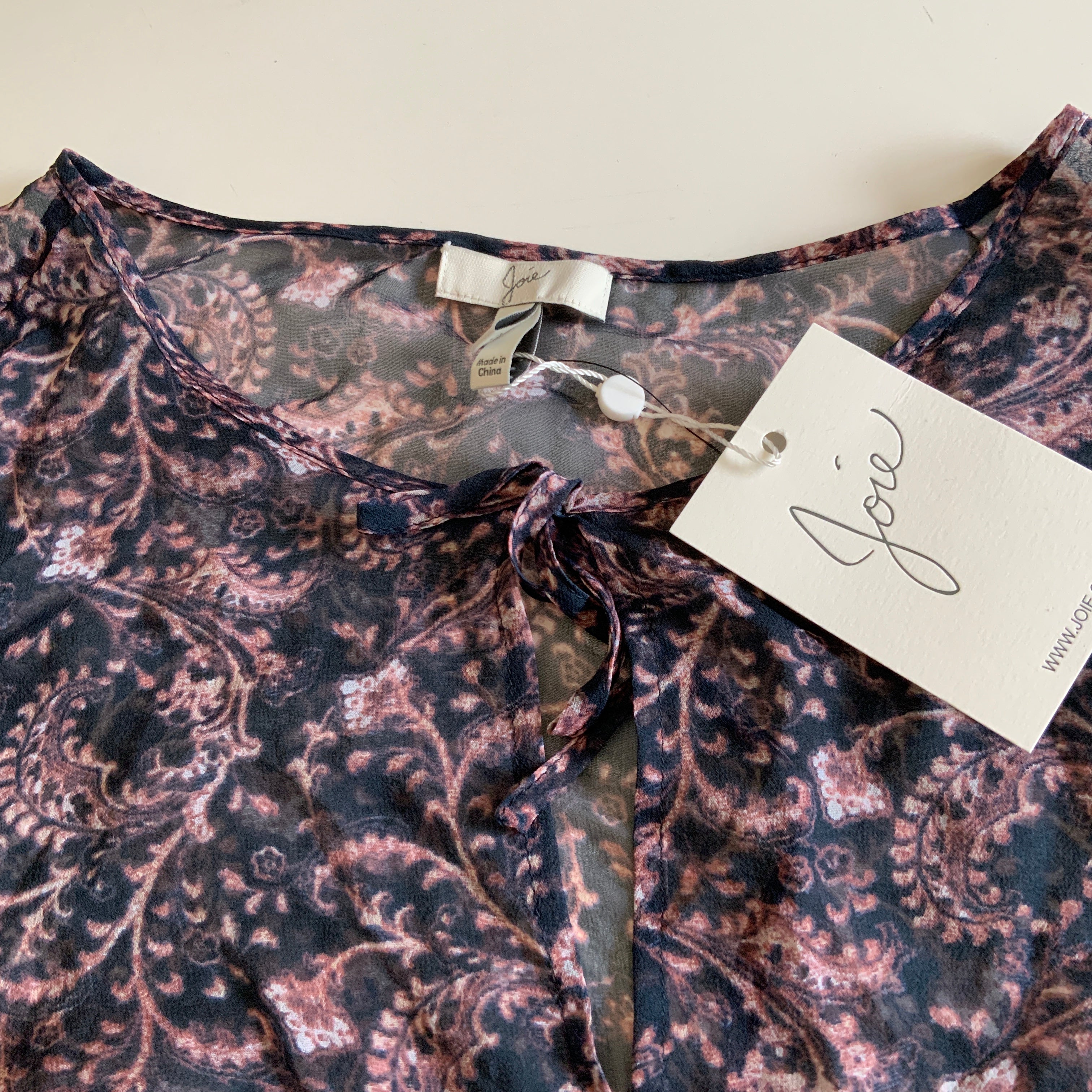 NEW Joie Shawnita Bella Rose Paisley Silk Chiffon Semi Sheer Ruffle Blouse Shirt