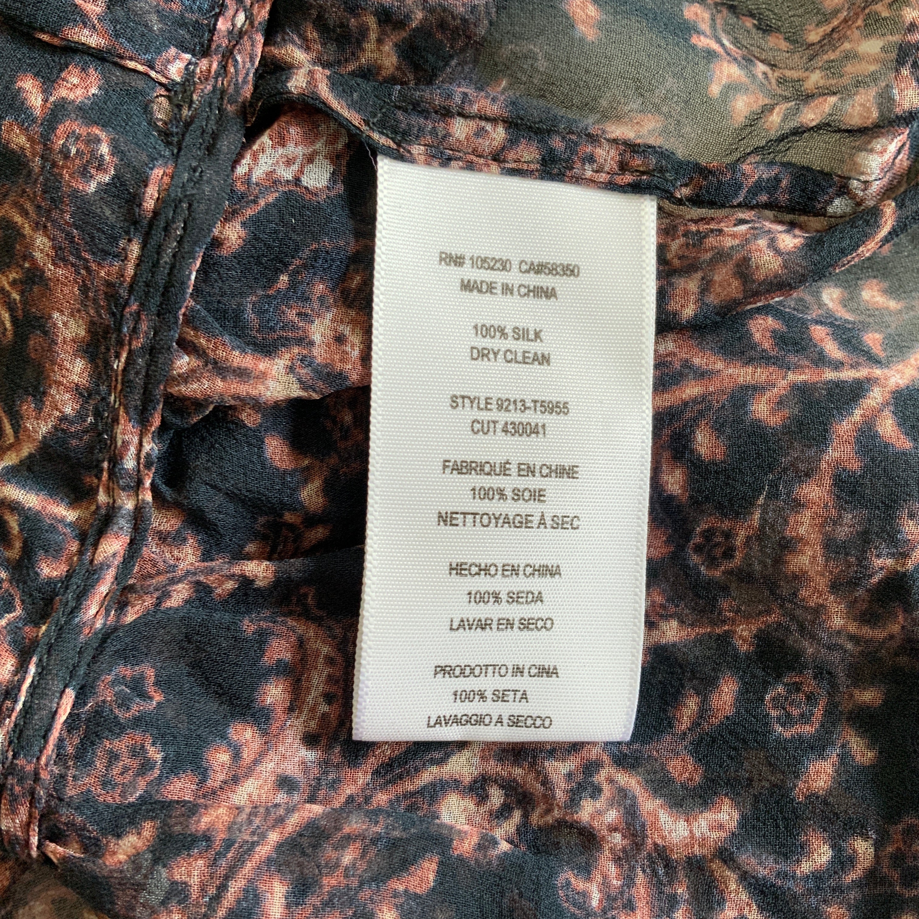 NEW Joie Shawnita Bella Rose Paisley Silk Chiffon Semi Sheer Ruffle Blouse Shirt