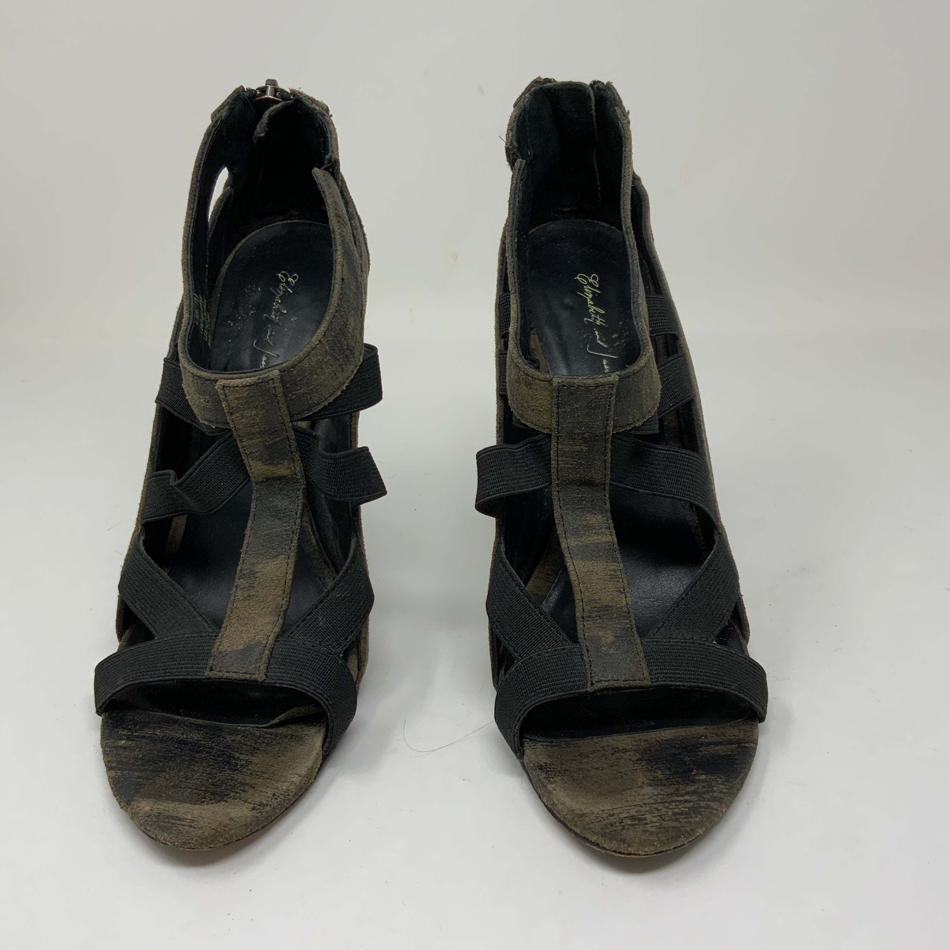 Elizabeth And James Leather Stretch Panel Open Toe Stiletto Sandals High Heels