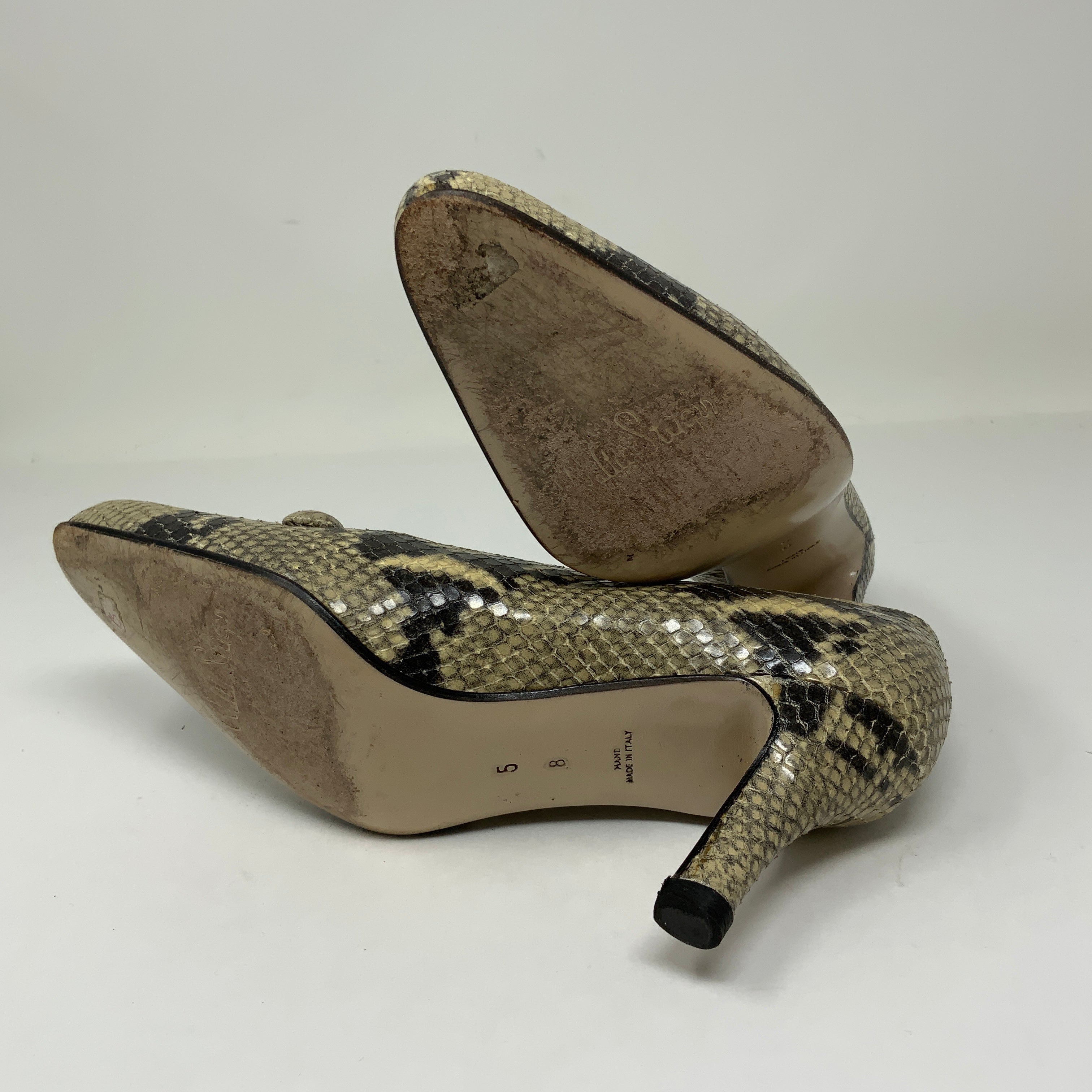 Walter Steiger Snake Python Leather Almond Toe Slip On Pumps High Heels Shoes 5