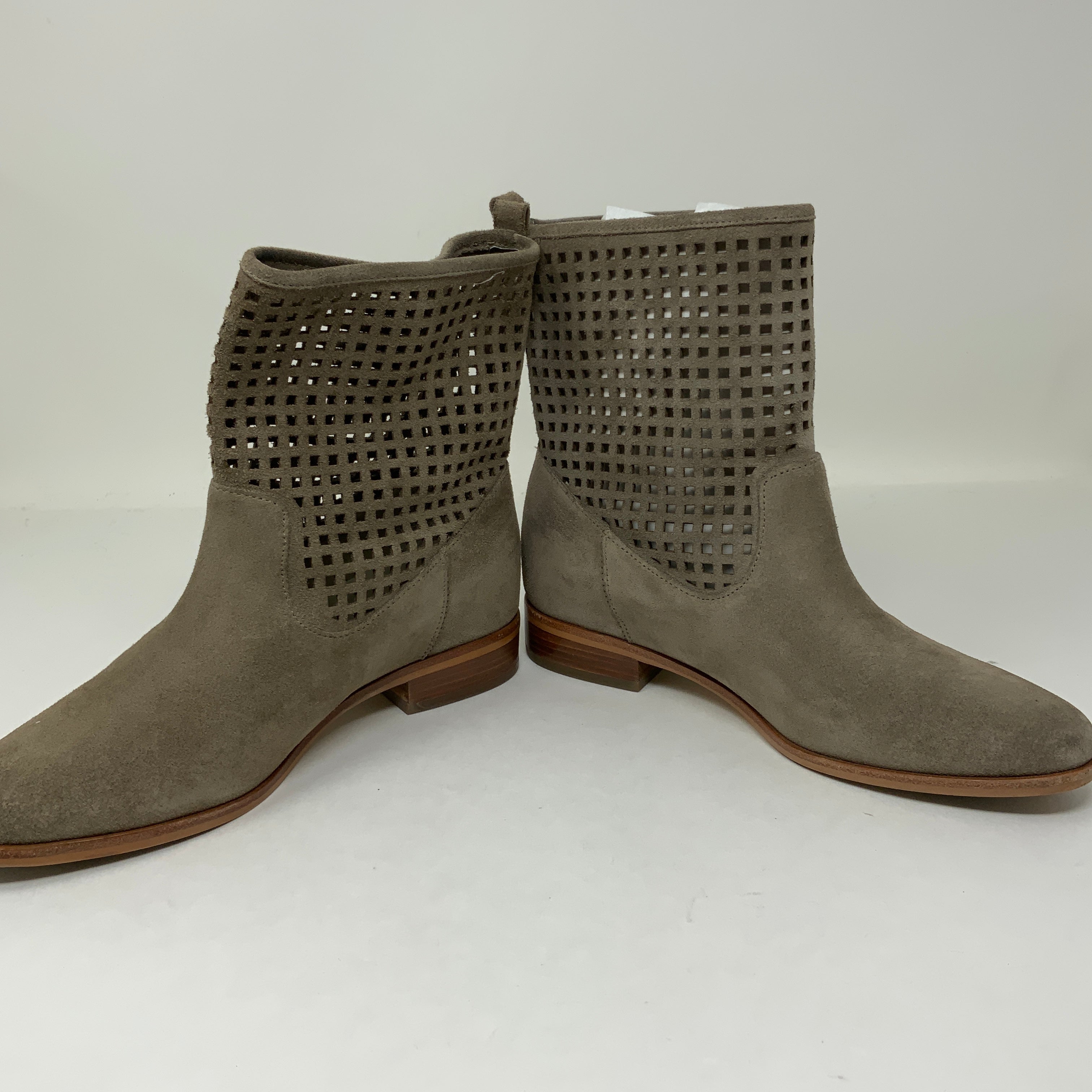 Michael Kors Graham Suede Leather Perforated Cut Out Ankle Boot Dark Cement 5.5