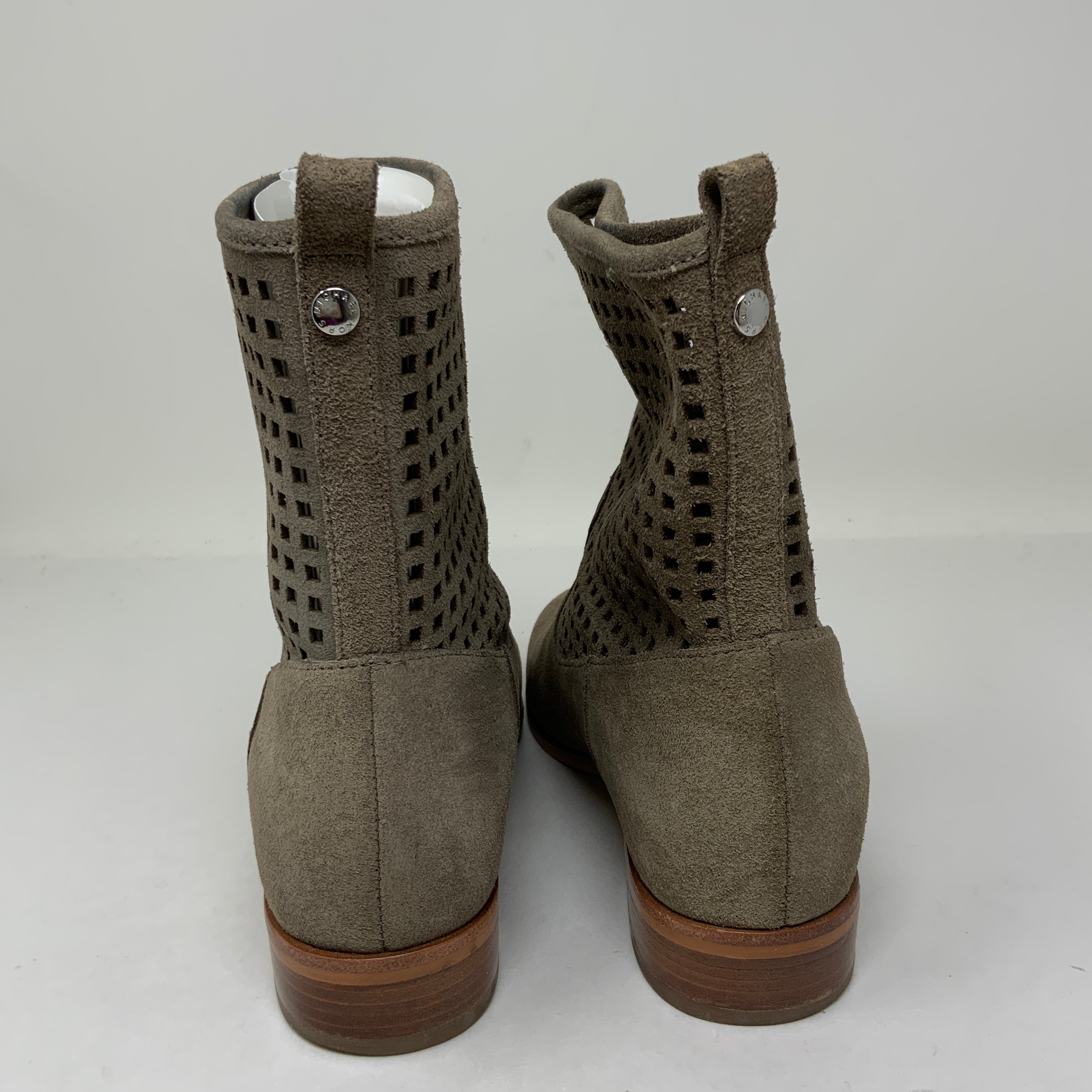 Michael Kors Graham Suede Leather Perforated Cut Out Ankle Boot Dark Cement 5.5