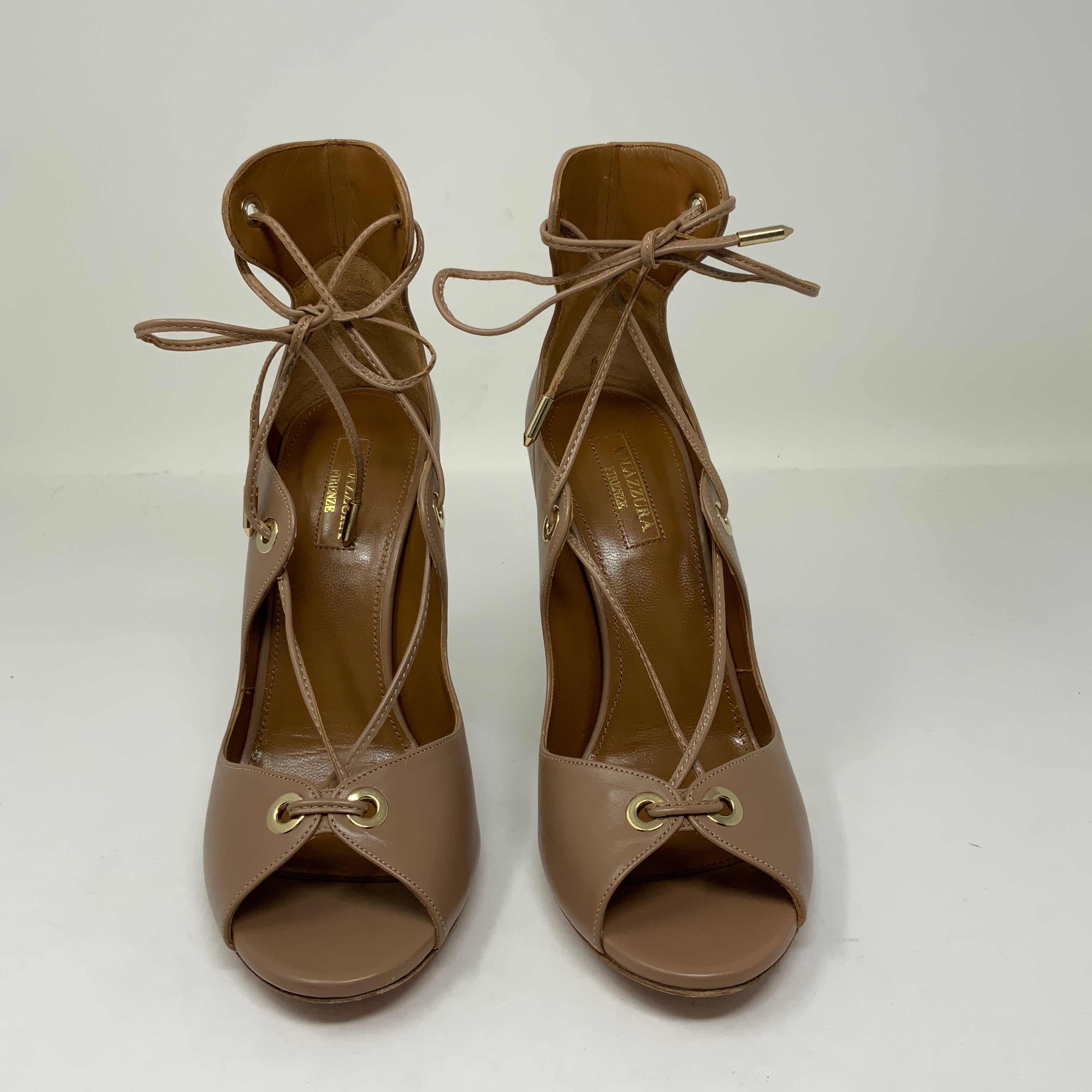 Aquazzura Tango 105 Sandal Leather Strappy High Heels Stilettos Shoes Biscotto